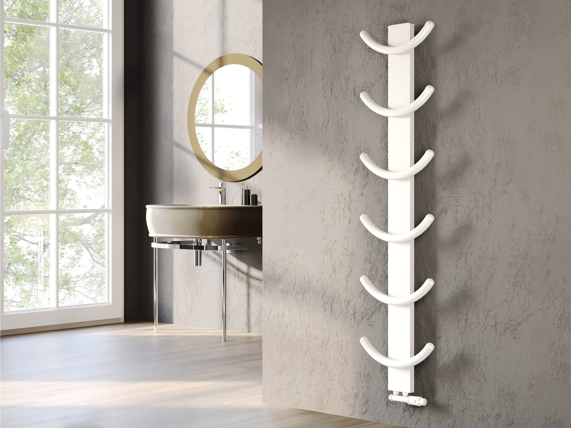 Uscător de prosoape decorativ LOJIMAX, colecția OXY Lățime 460 mm. Înălțime 400 mm. alb mat