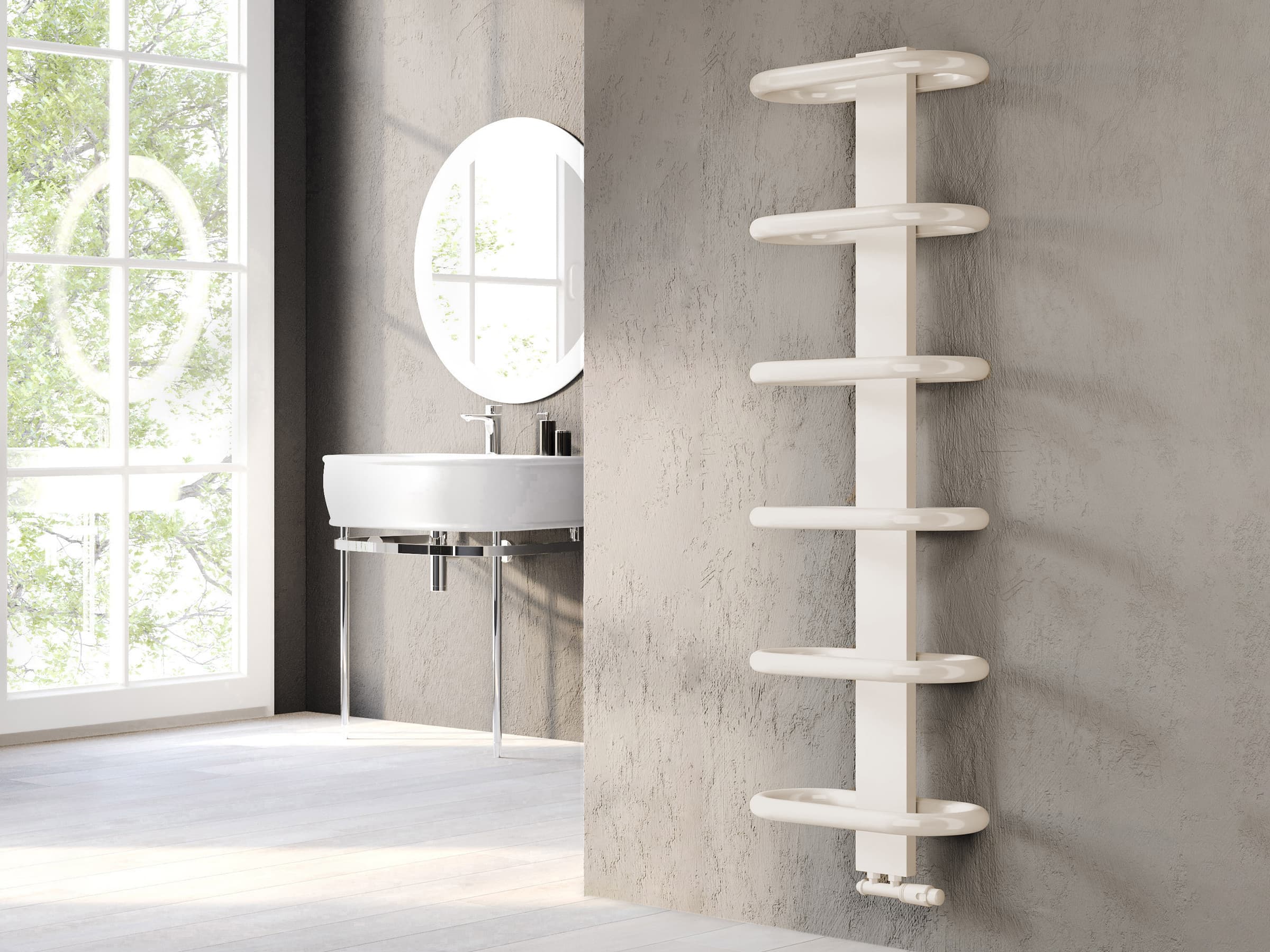 Дизайнерский полотенцесушитель LOJIMAX, коллекция TEOS Высота 390 мм. Ширина 400 мм. RAL глянец Lemon