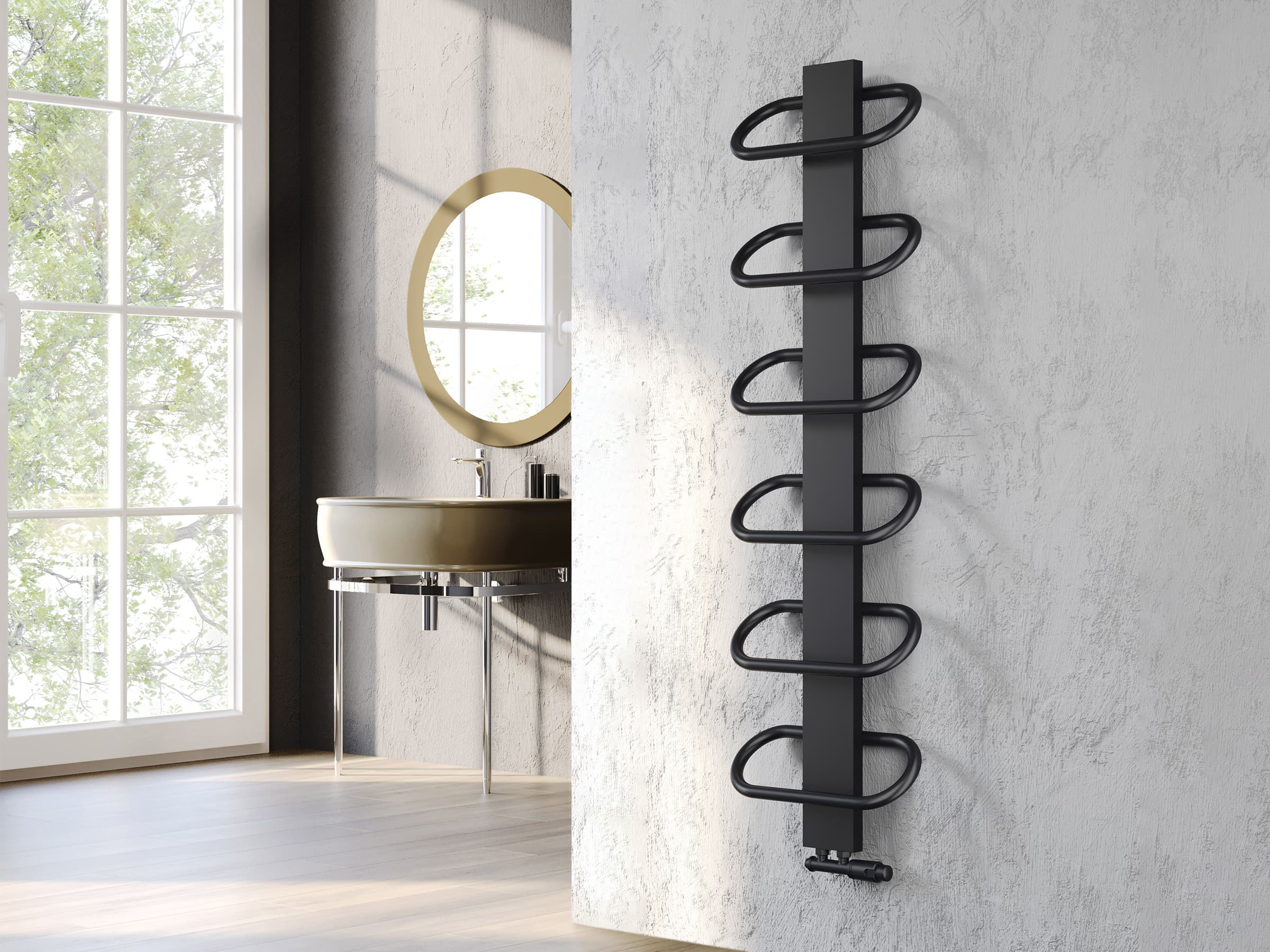 Uscător de prosoape decorativ LOJIMAX, colecția PEARL Lățime 770 mm. Înălțime 400 mm. negru mat