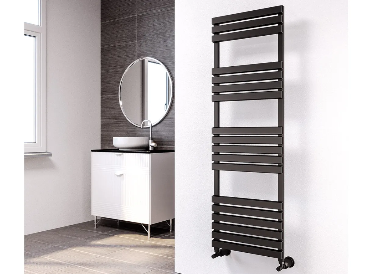 Uscător de prosoape decorativ LOJIMAX, colecția SORTE PLUS Lățime 400 mm. Înălțime 1200 mm. negru mat