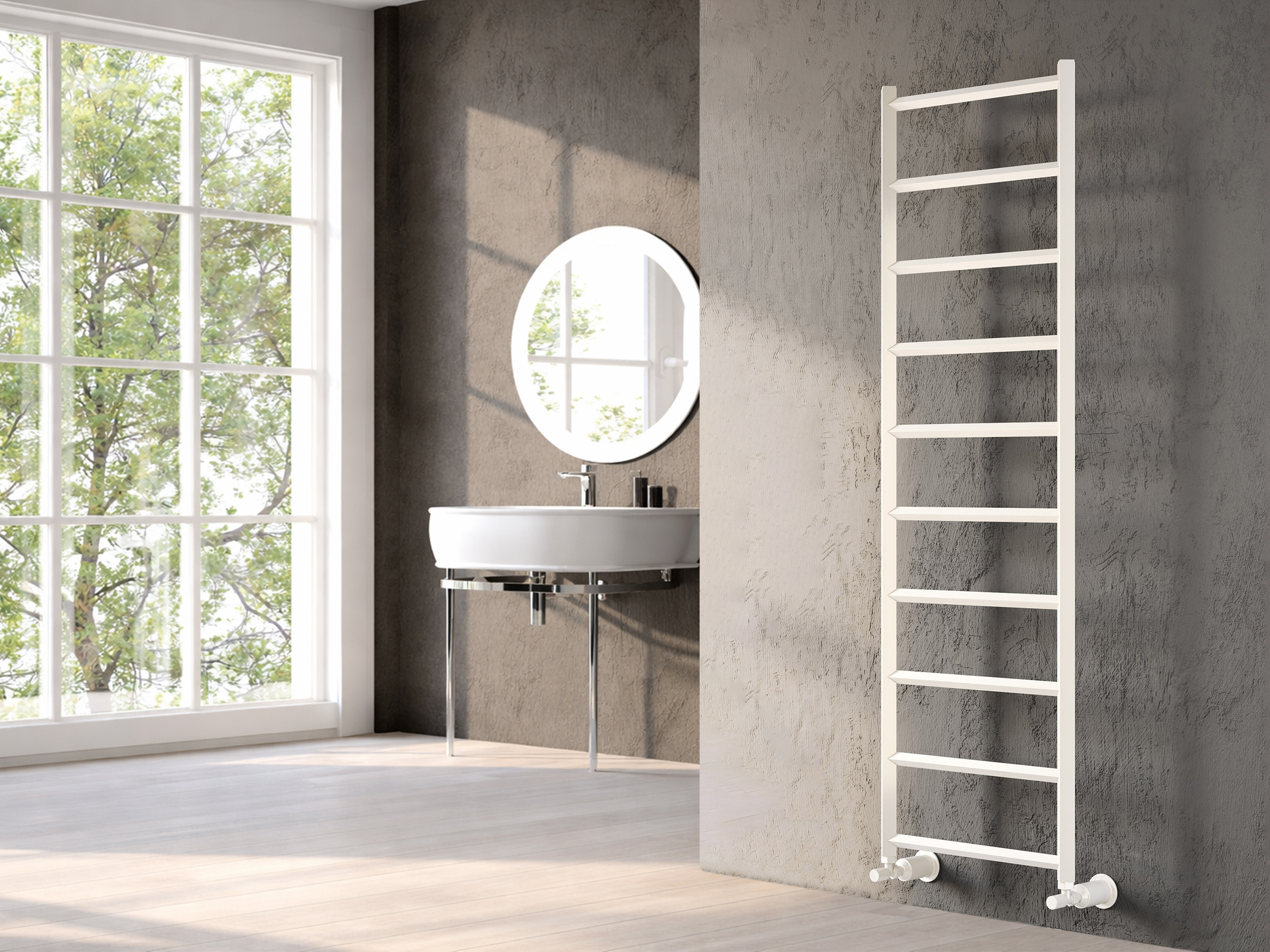 Uscător de prosoape decorativ LOJIMAX, colecția LOTTO Lățime 500 mm. Înălțime 500 mm. alb mat