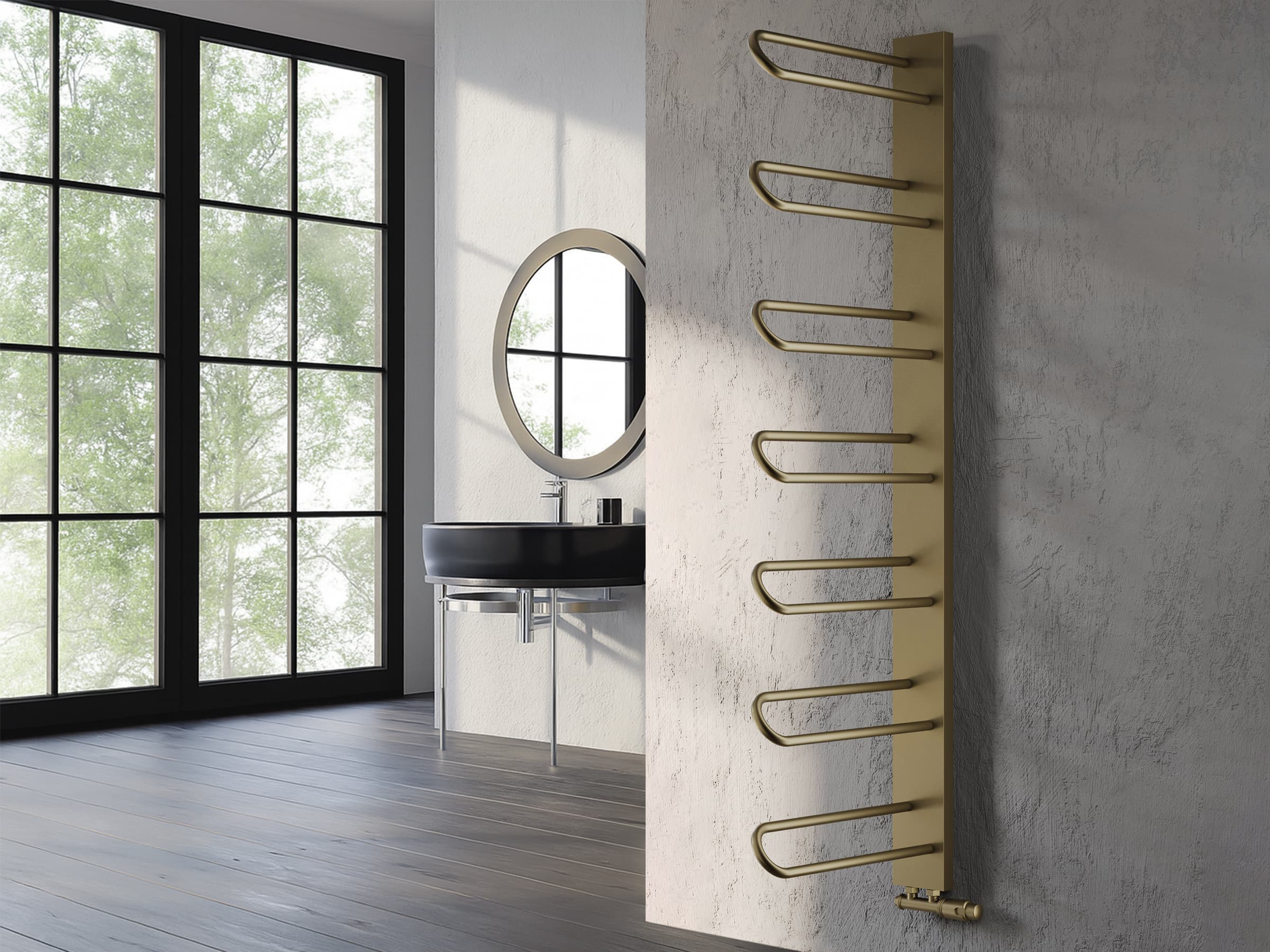 Дизайнерский полотенцесушитель LOJIMAX, коллекция PRUSIAS Высота 700 мм. Ширина 400 мм. RAL MY-512 глянец