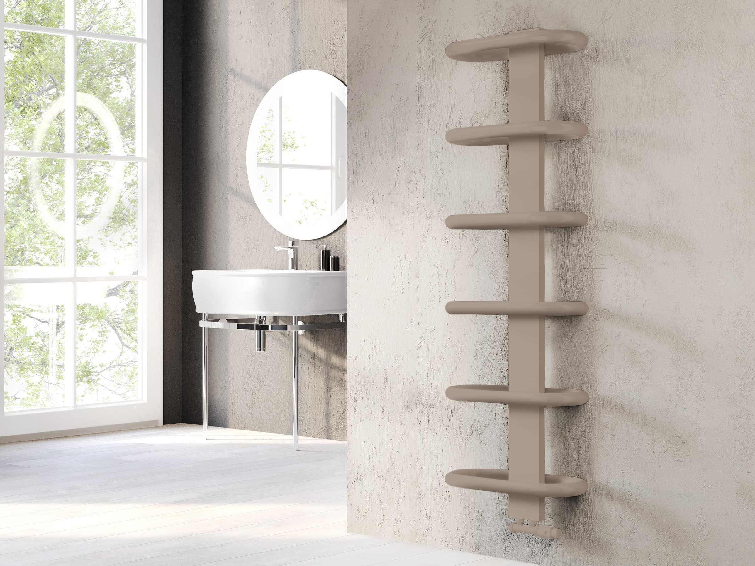 Дизайнерский полотенцесушитель LOJIMAX, коллекция TEOS Высота 390 мм. Ширина 400 мм. RAL матовый kiwi