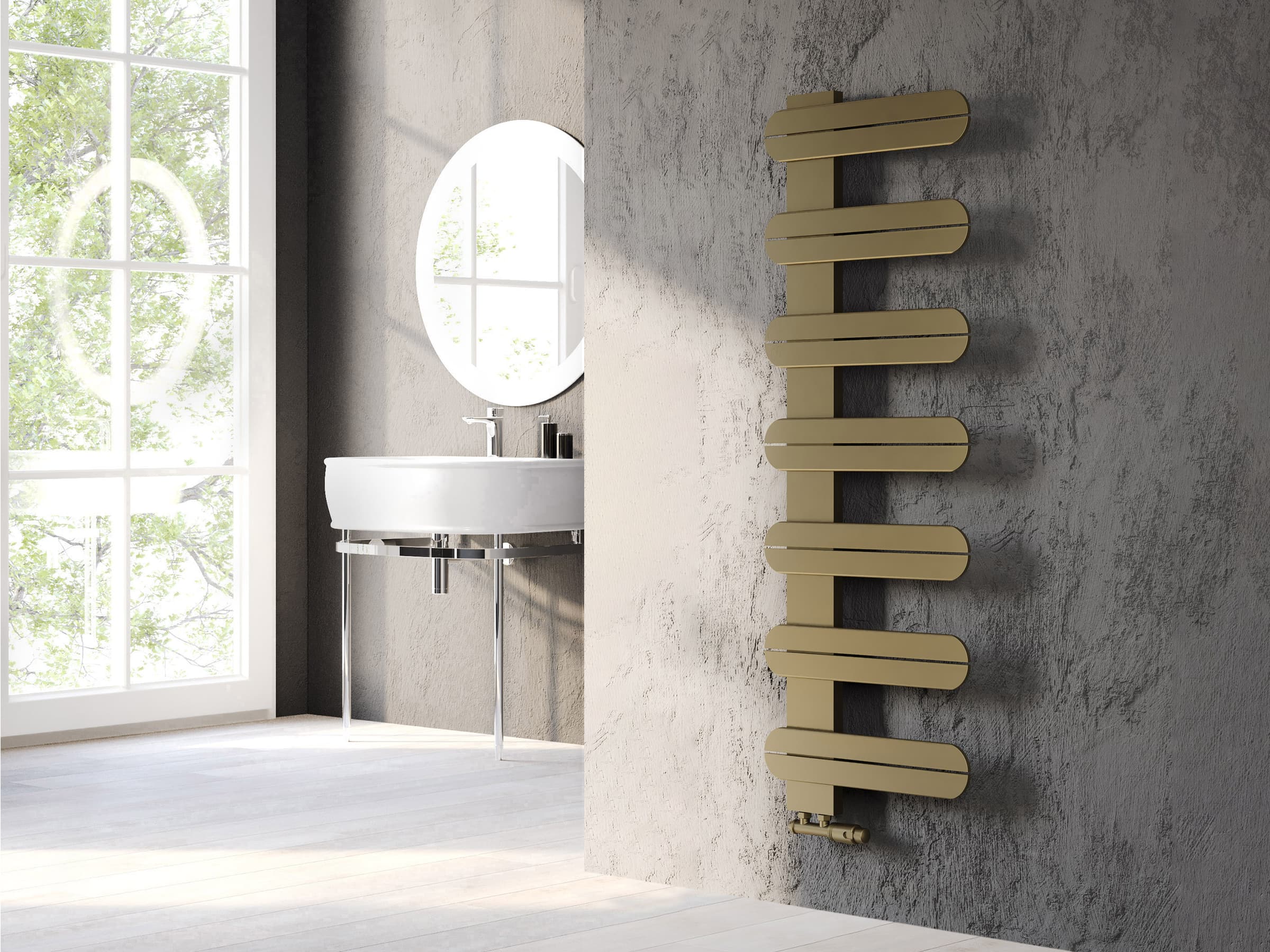 Uscător de prosoape decorativ LOJIMAX, colectia LINEA inaltimea 195 mm. latimea 400 mm. RAL MY-512 luciu