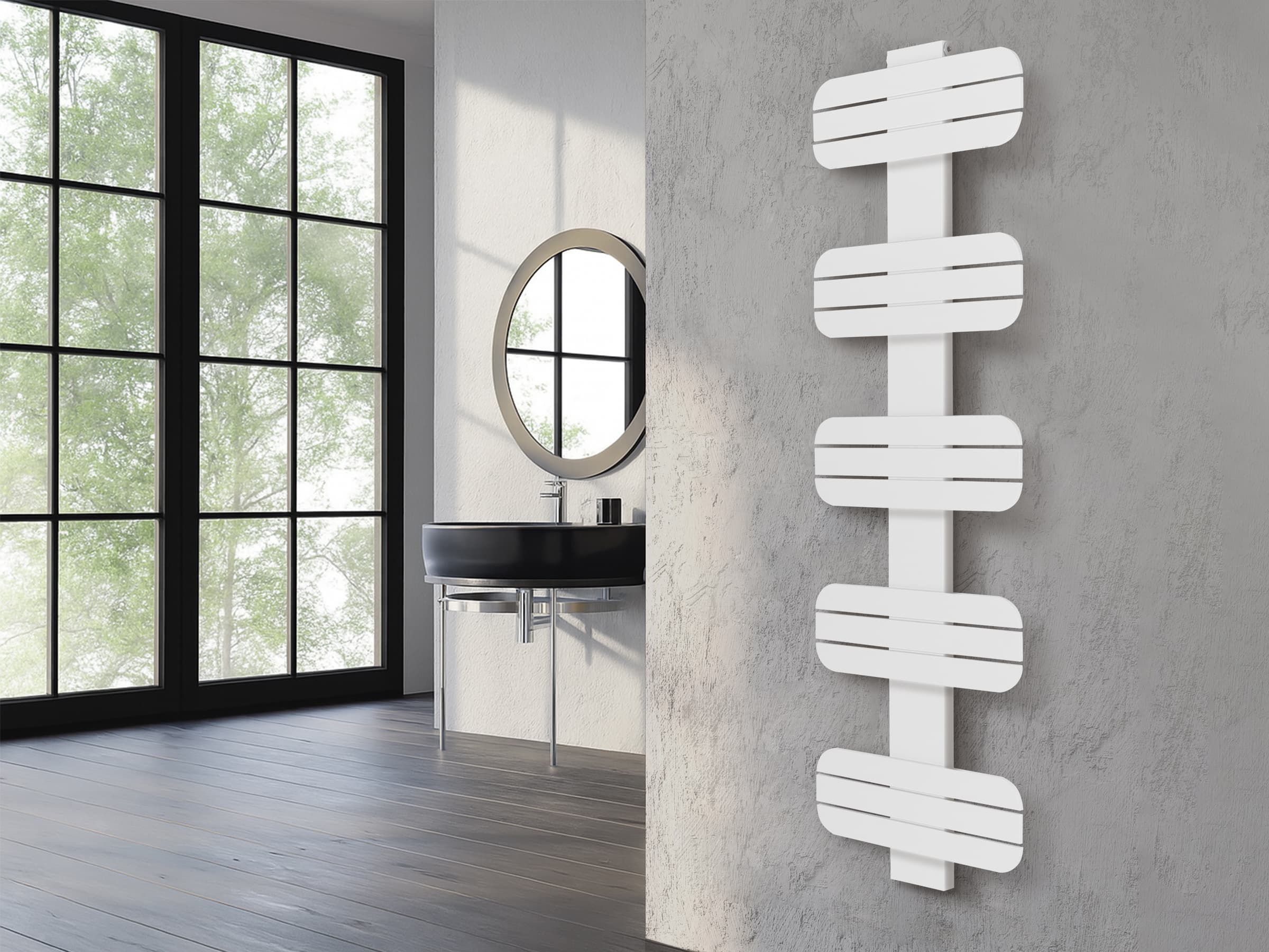 Uscător de prosoape decorativ LOJIMAX, colecția DOSIA Lățime 250 mm. Înălțime 400 mm. alb mat