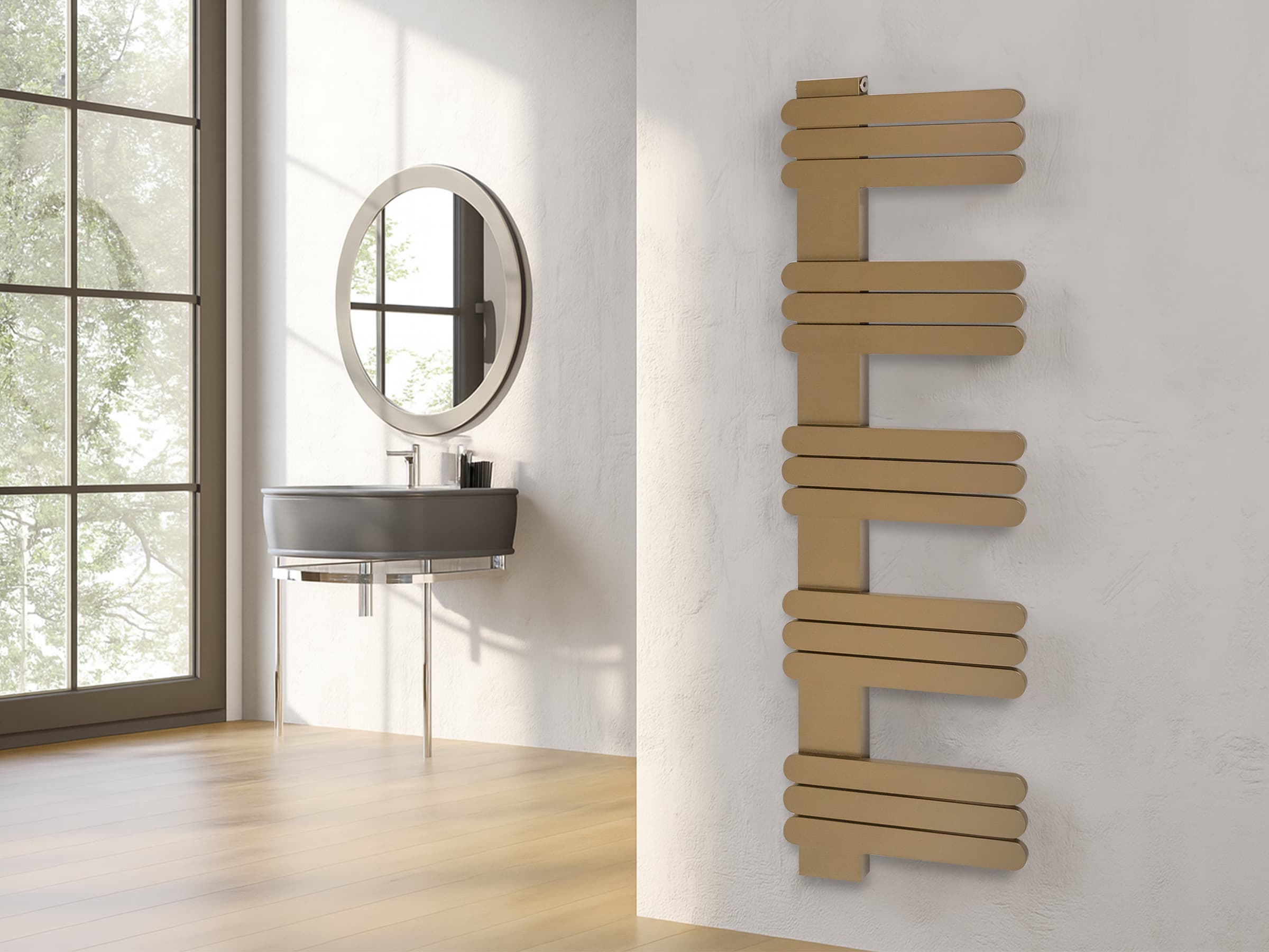 Uscător de prosoape decorativ LOJIMAX, colectia NUMMO inaltimea 250 mm. latimea 500 mm. RAL MY-512 luciu