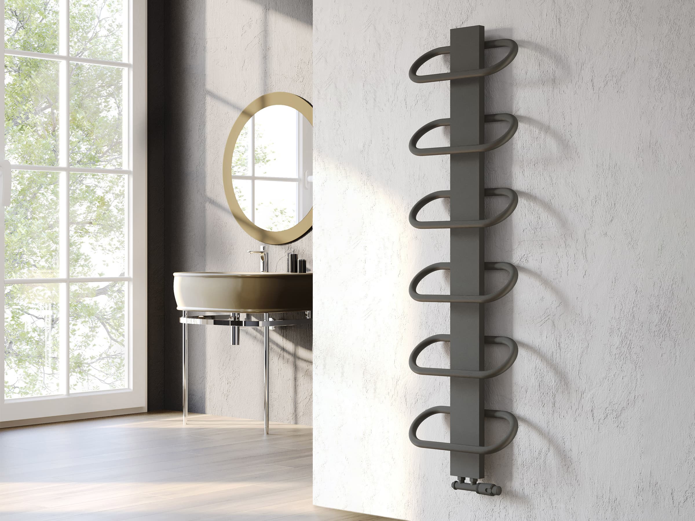 Дизайнерский полотенцесушитель LOJIMAX, коллекция PEARL Высота 530 мм. Ширина 400 мм. антрацит мат