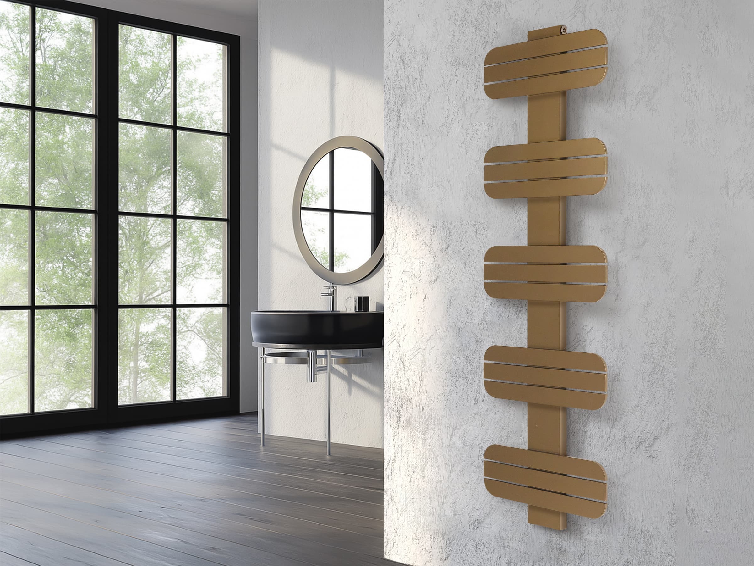 Дизайнерский полотенцесушитель LOJIMAX, коллекция DOSIA Высота 250 мм. Ширина 400 мм. RAL MY-512 глянец