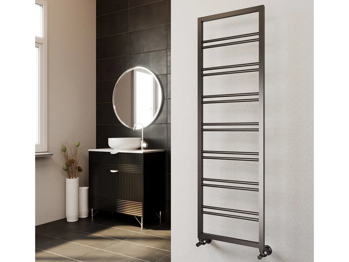 Uscător de prosoape decorativ LOJIMAX, colecția VISIO LINE Lățime 300 mm. Înălțime 600 mm. alb mat