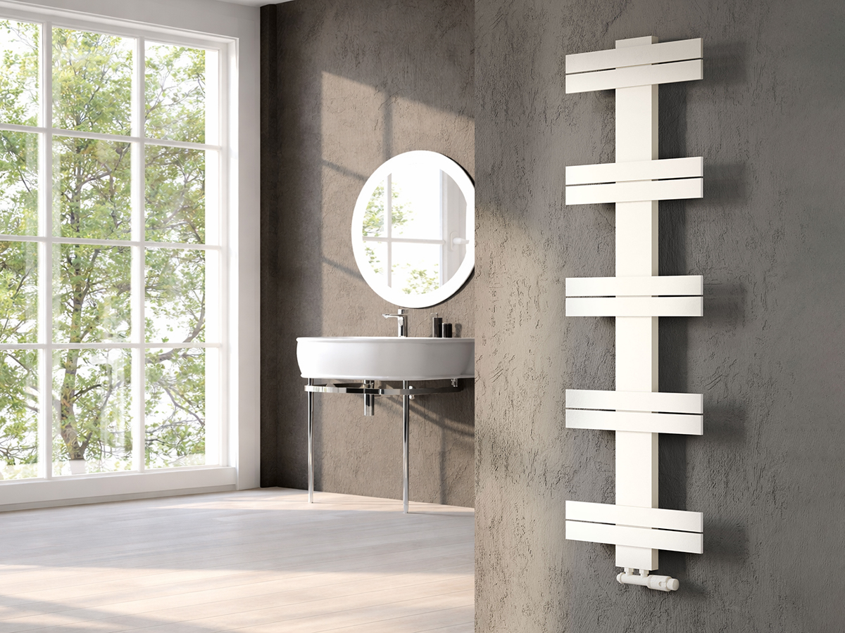 Uscător de prosoape decorativ LOJIMAX, colecția ALBATROS LINE Lățime 500 mm. Înălțime 450 mm. alb mat