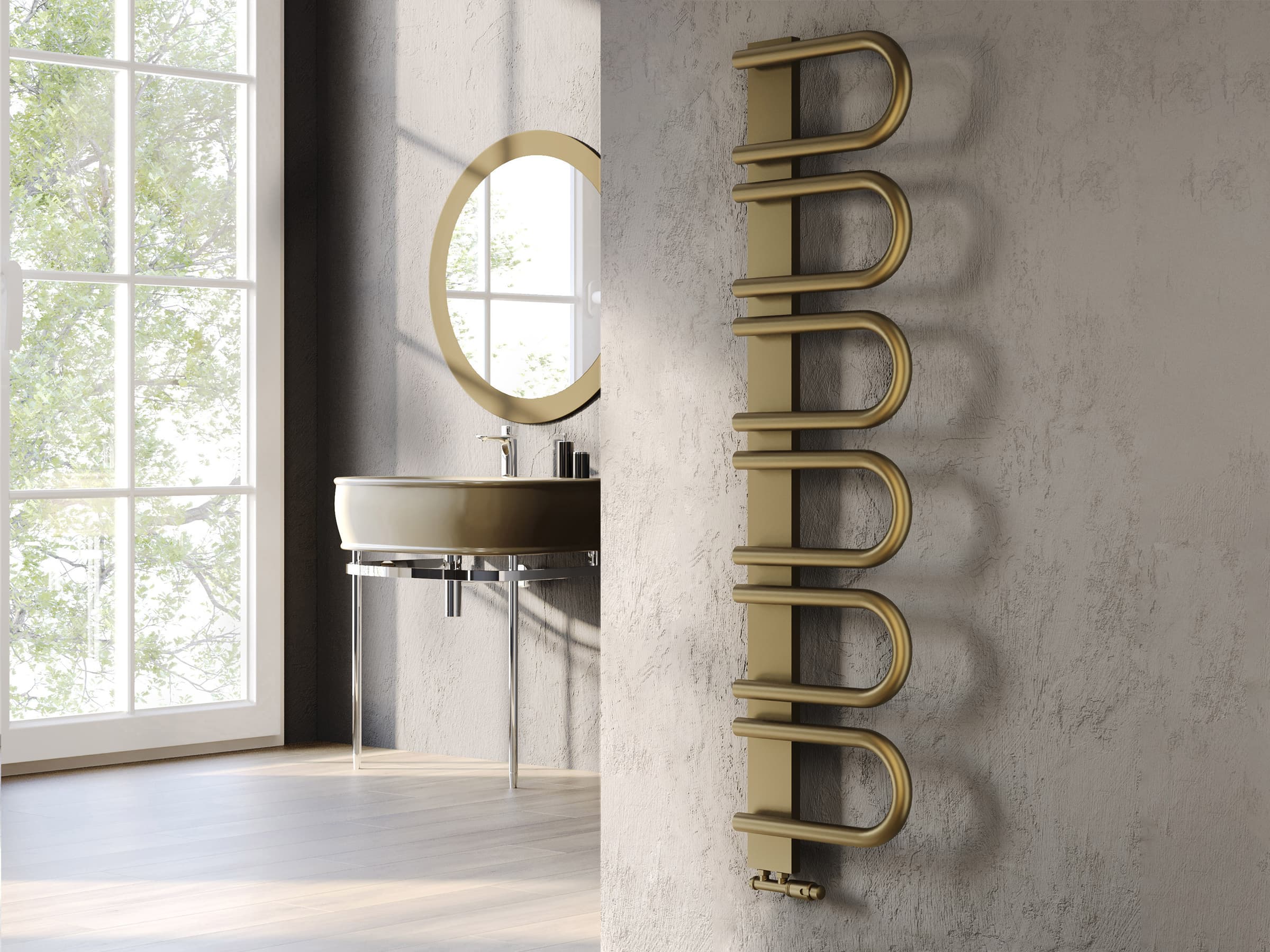 Дизайнерский полотенцесушитель LOJIMAX, коллекция PANA Высота 345 мм. Ширина 520 мм. RAL MY-512 глянец