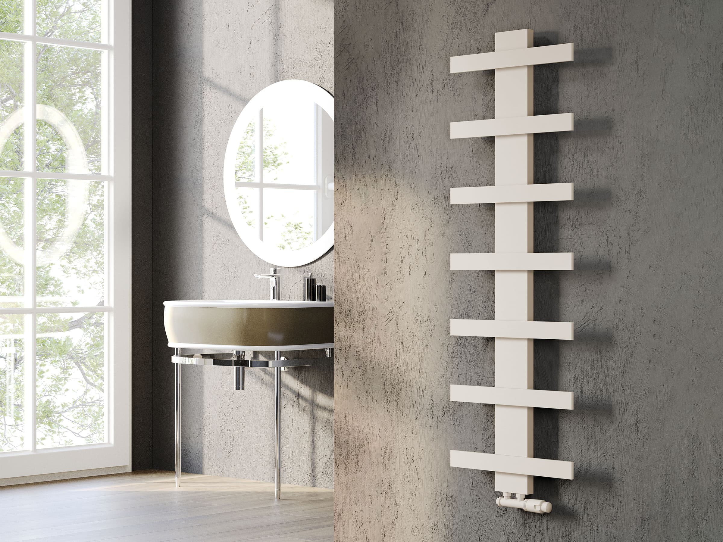 Дизайнерский полотенцесушитель LOJIMAX, коллекция ALBATROS STYLE Высота 340 мм. Ширина 450 мм. RAL глянец Lemon