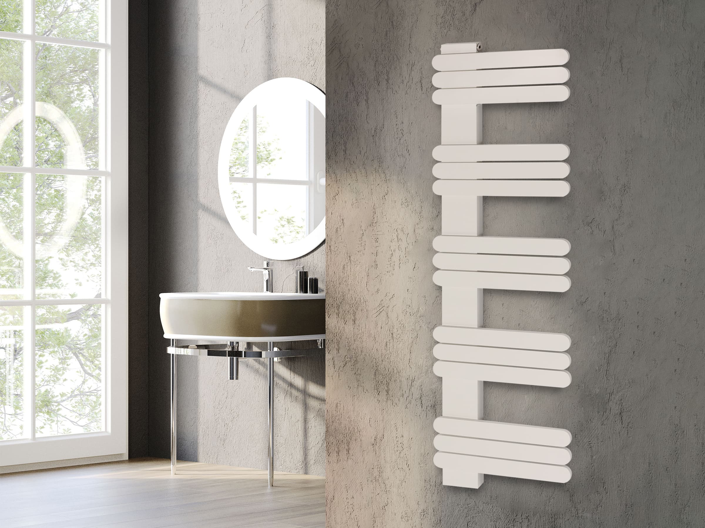 Дизайнерский полотенцесушитель LOJIMAX, коллекция NUMMO Высота 250 мм. Ширина 400 мм. RAL глянец Lemon