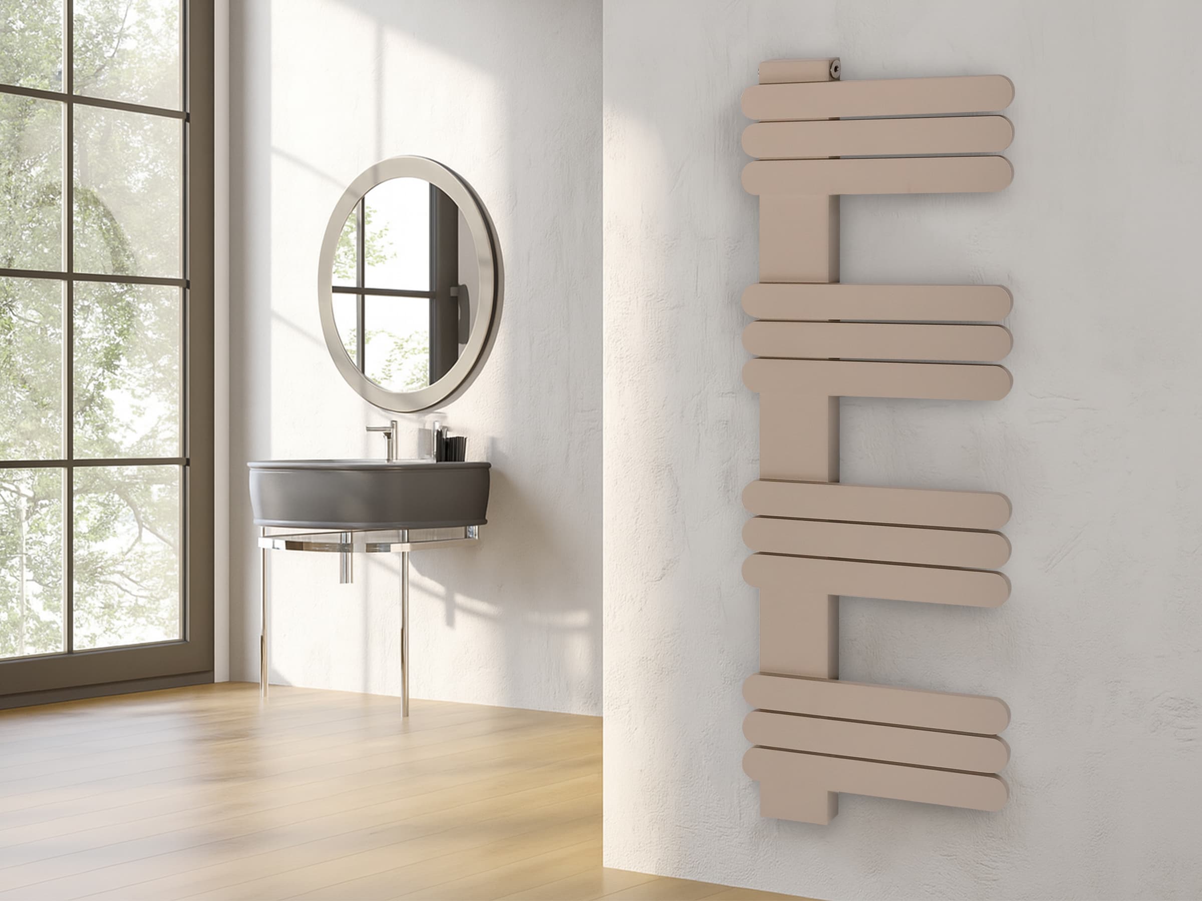 Uscător de prosoape decorativ LOJIMAX, colectia NUMMO inaltimea 250 mm. latimea 500 mm. RAL kiwi mat