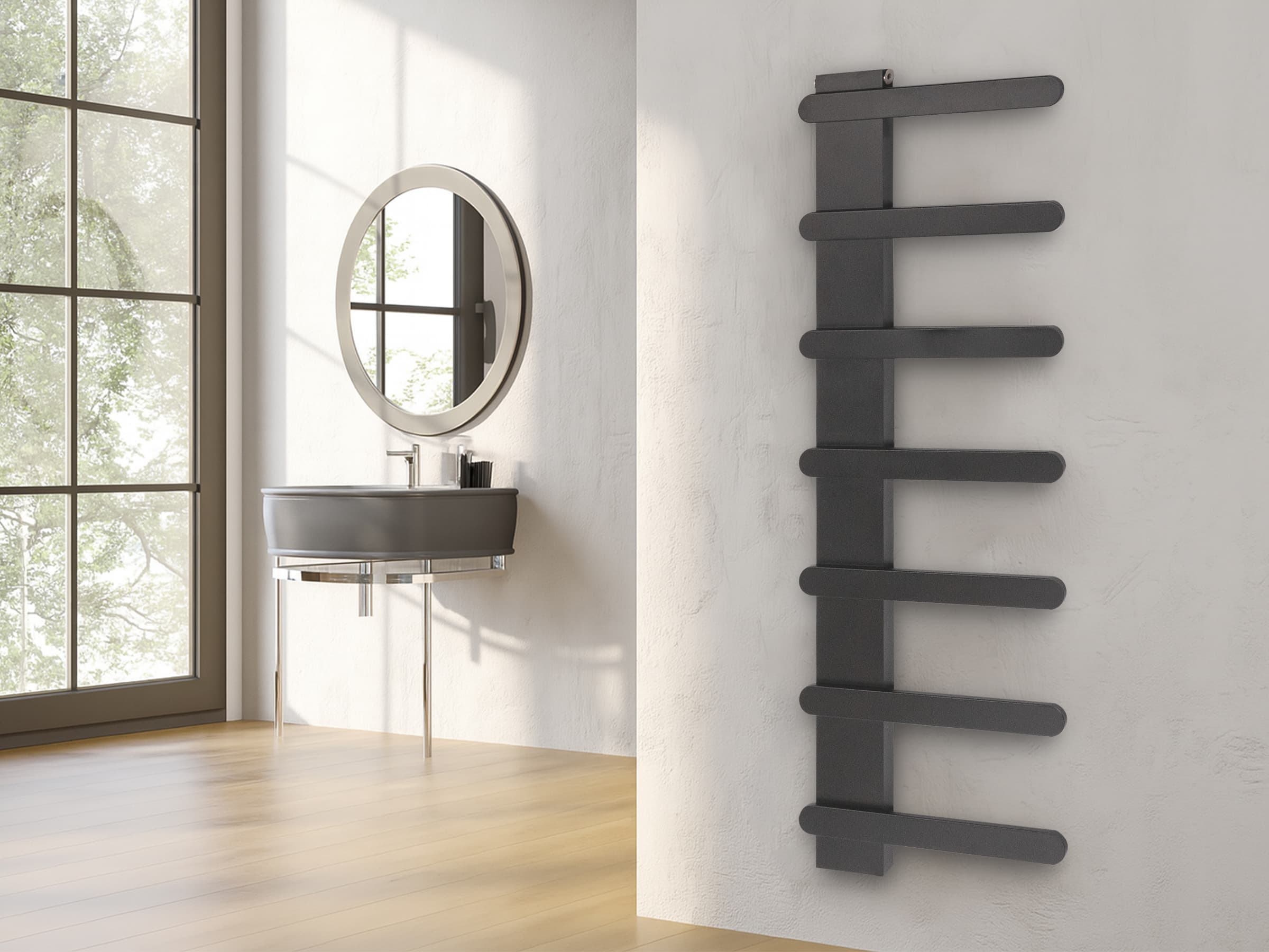 Uscător de prosoape decorativ LOJIMAX, colectia NUMMO STYLE inaltimea 340 mm. latimea 450 mm. antracit mat