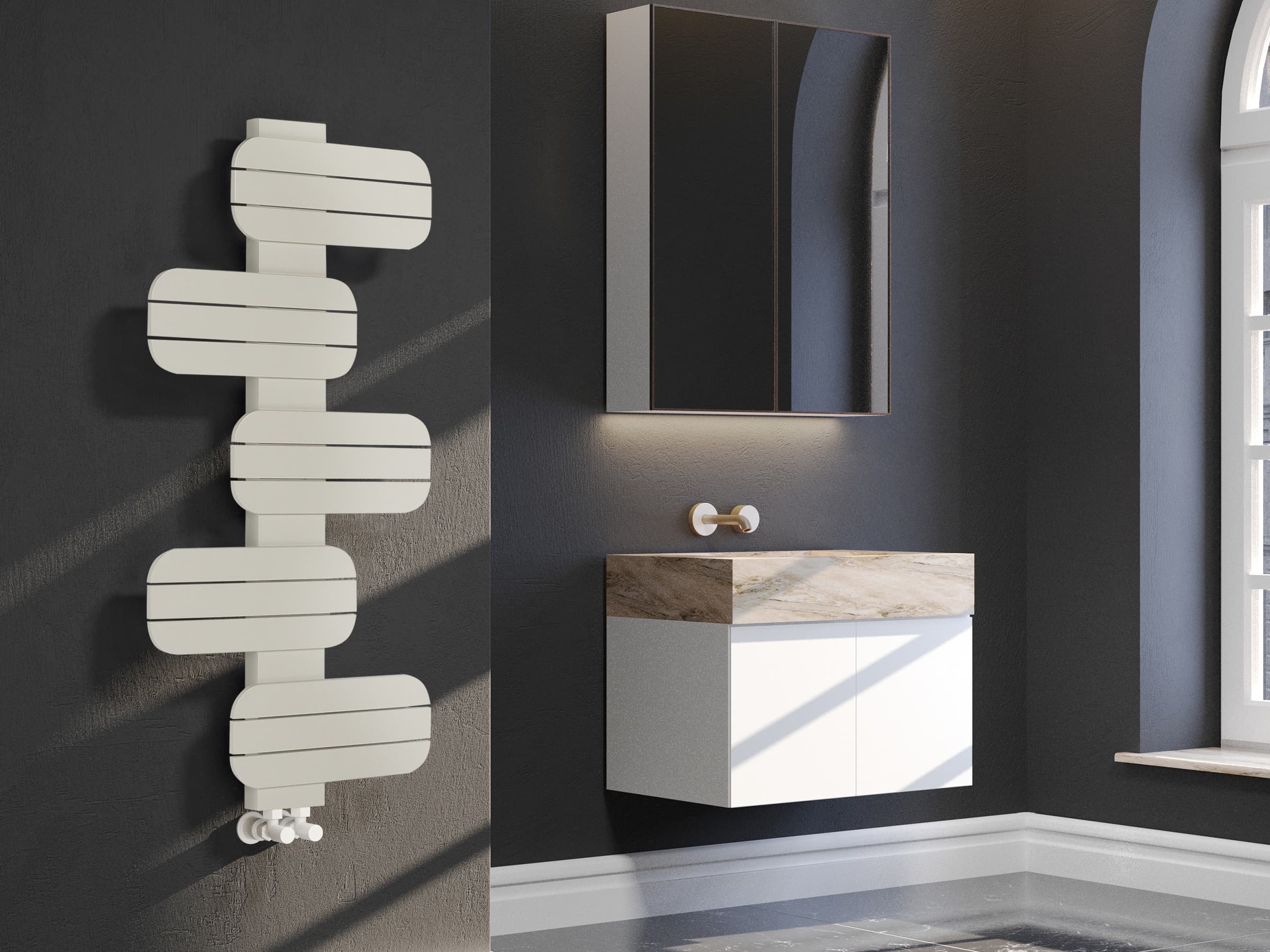 Uscător de prosoape decorativ LOJIMAX, colectia BAMITO inaltimea 864 mm. latimea 500 mm. RAL luciu Lemon