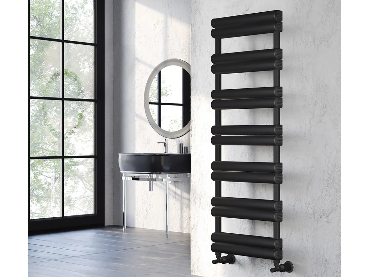 Uscător de prosoape decorativ LOJIMAX, colecția COPPA LINE Lățime 600 mm. Înălțime 1040 mm. negru mat