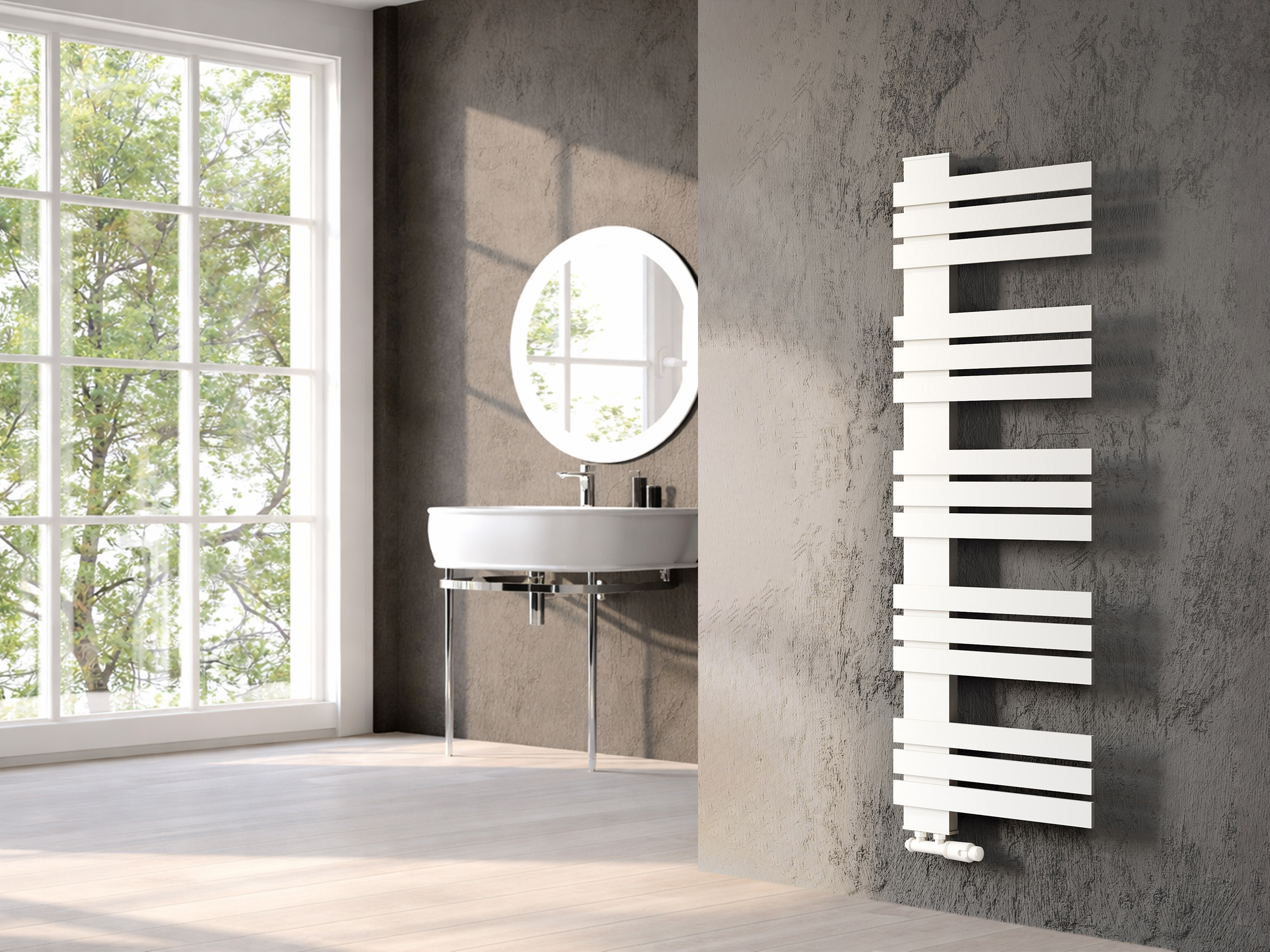 Uscător de prosoape decorativ LOJIMAX, colecția KAUNOS Lățime 250 mm. Înălțime 400 mm. alb mat