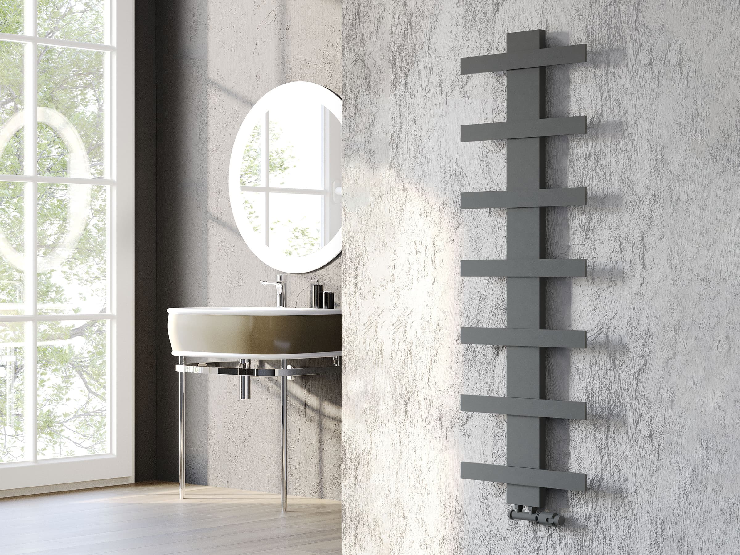 Дизайнерский полотенцесушитель LOJIMAX, коллекция ALBATROS STYLE Высота 340 мм. Ширина 450 мм. антрацит мат