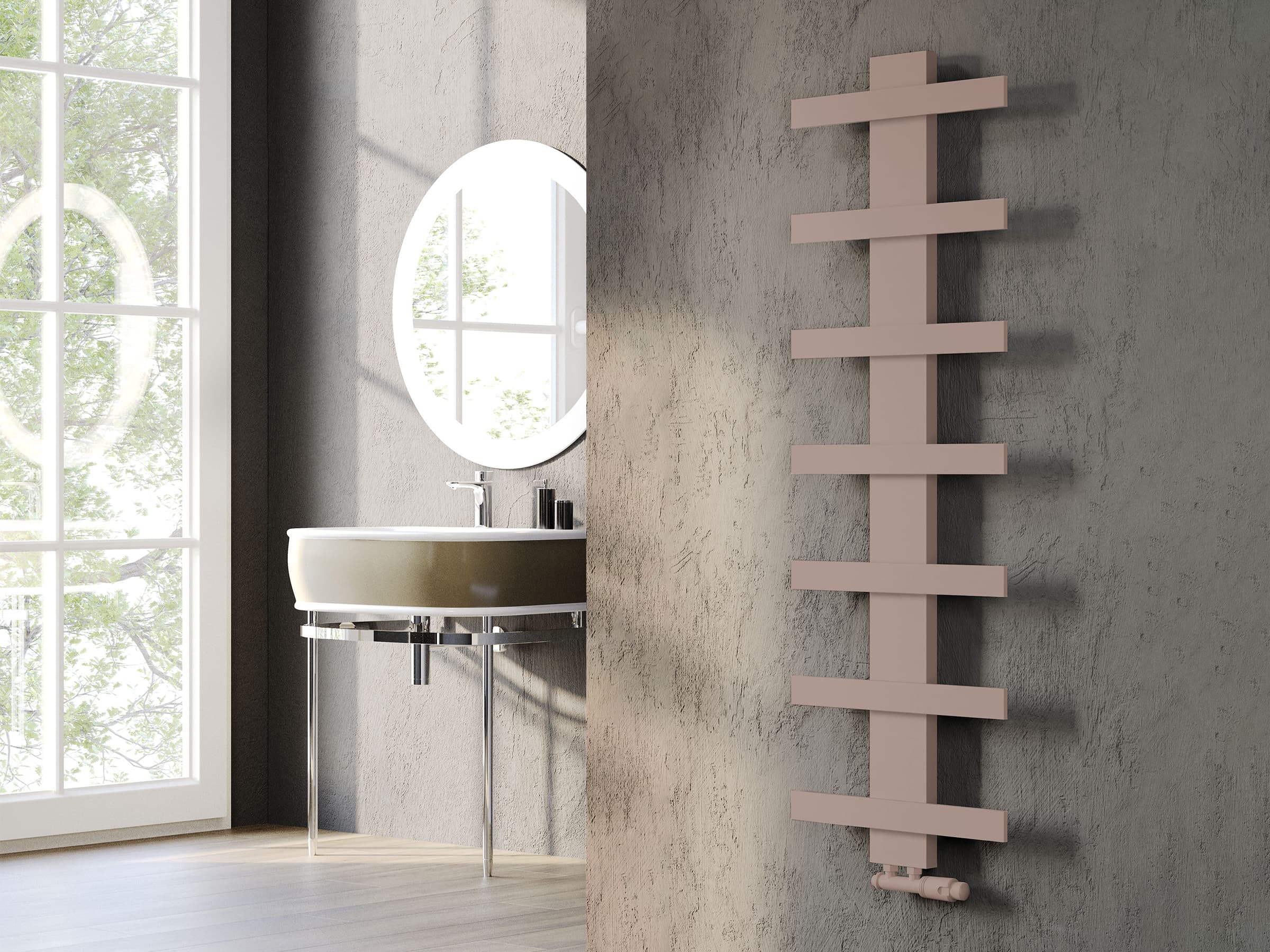 Дизайнерский полотенцесушитель LOJIMAX, коллекция ALBATROS STYLE Высота 340 мм. Ширина 450 мм. RAL матовый kiwi