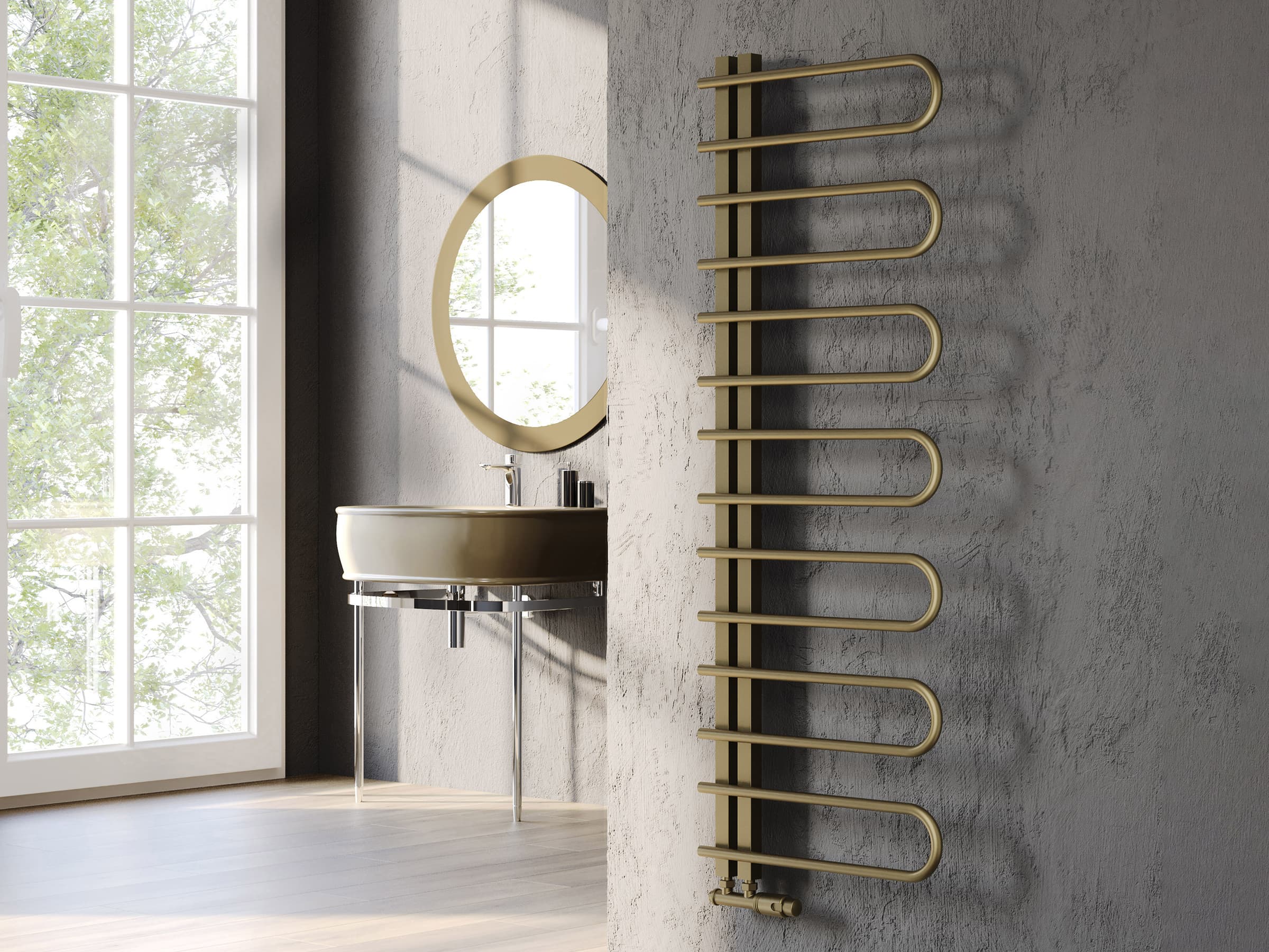 Дизайнерский полотенцесушитель LOJIMAX, коллекция CORTE Высота 400 мм. Ширина 500 мм. RAL MY-512 глянец