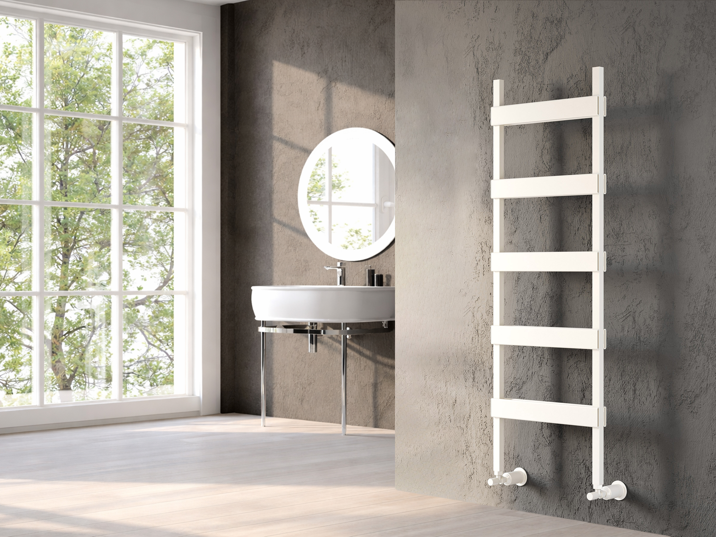 Uscător de prosoape decorativ LOJIMAX, colecția FERRINA DOUBLE LINE Lățime 300 mm. Înălțime 910 mm. alb mat