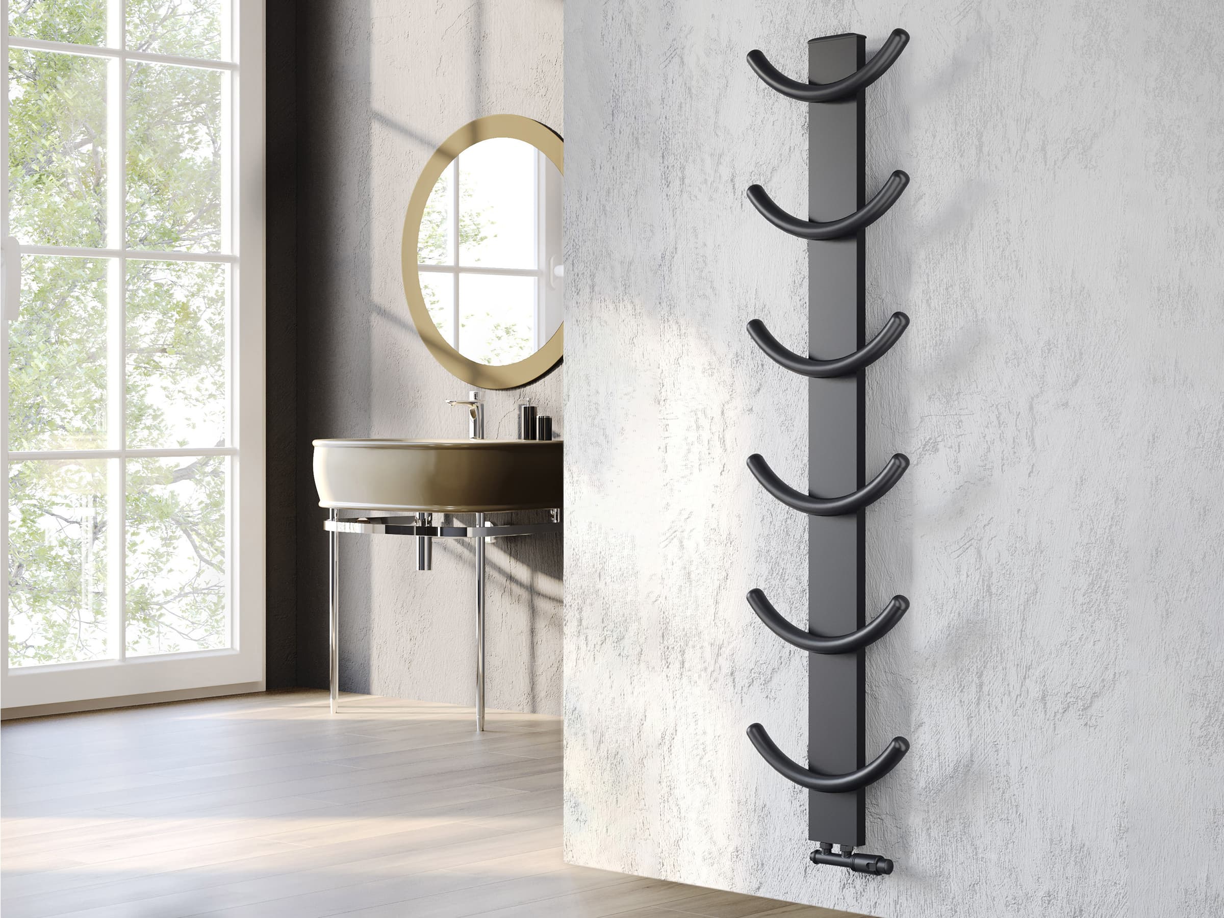 Дизайнерский полотенцесушитель LOJIMAX, коллекция OXY Высота 460 мм. Ширина 400 мм. антрацит мат