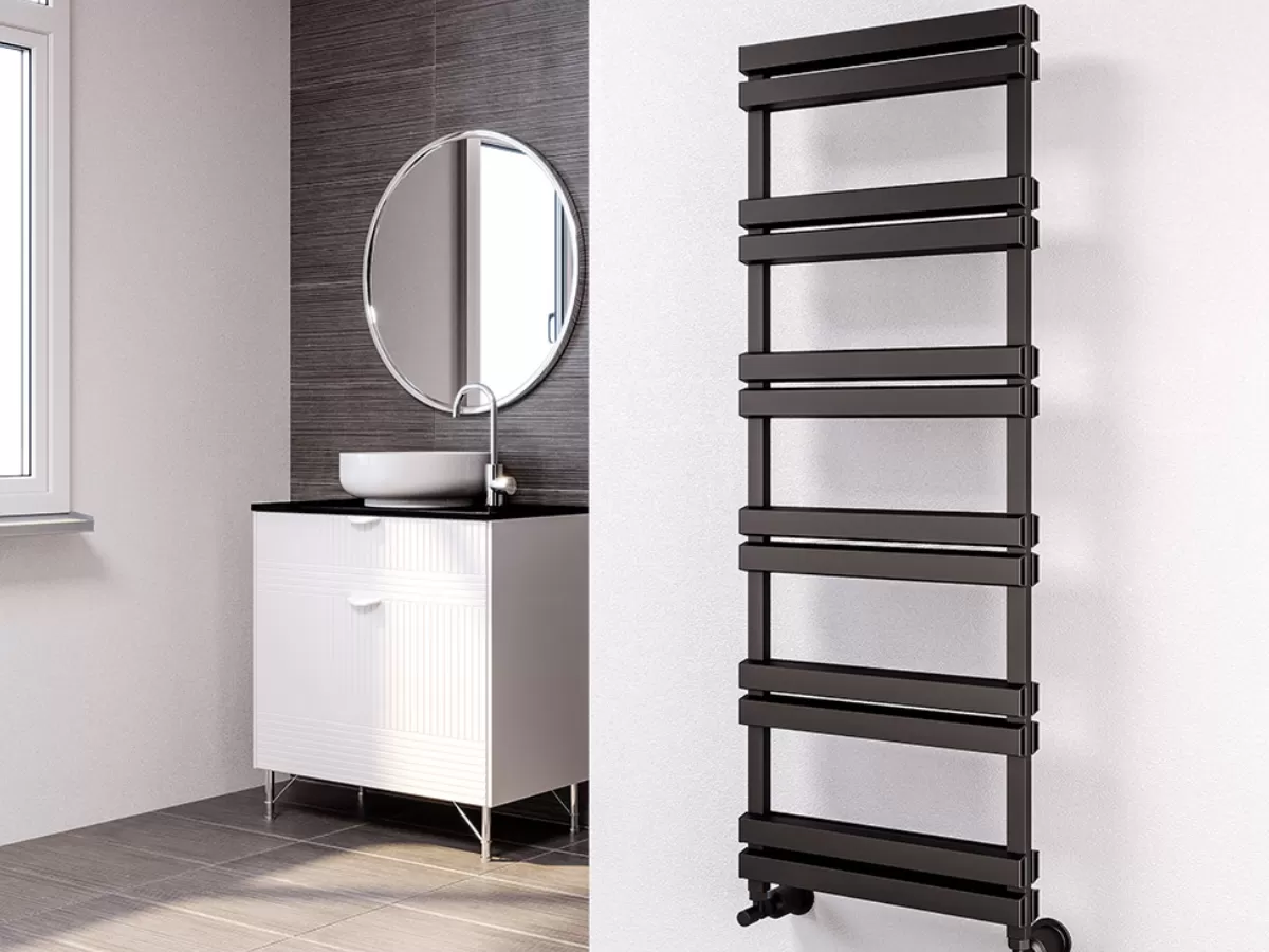 Uscător de prosoape decorativ LOJIMAX, colecția SORTE DOUBLE LINE Lățime 400 mm. Înălțime 1200 mm. negru mat