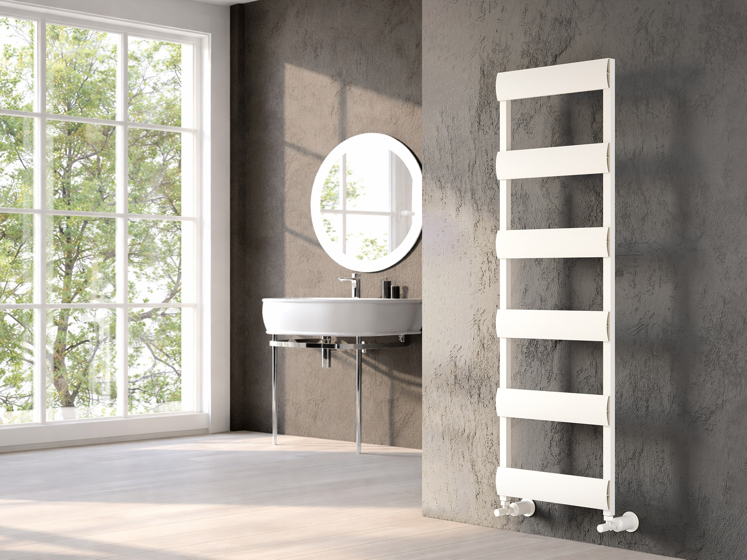 Uscător de prosoape decorativ LOJIMAX, colecția EMERALD STYLE Lățime 300 mm. Înălțime 680 mm. alb mat