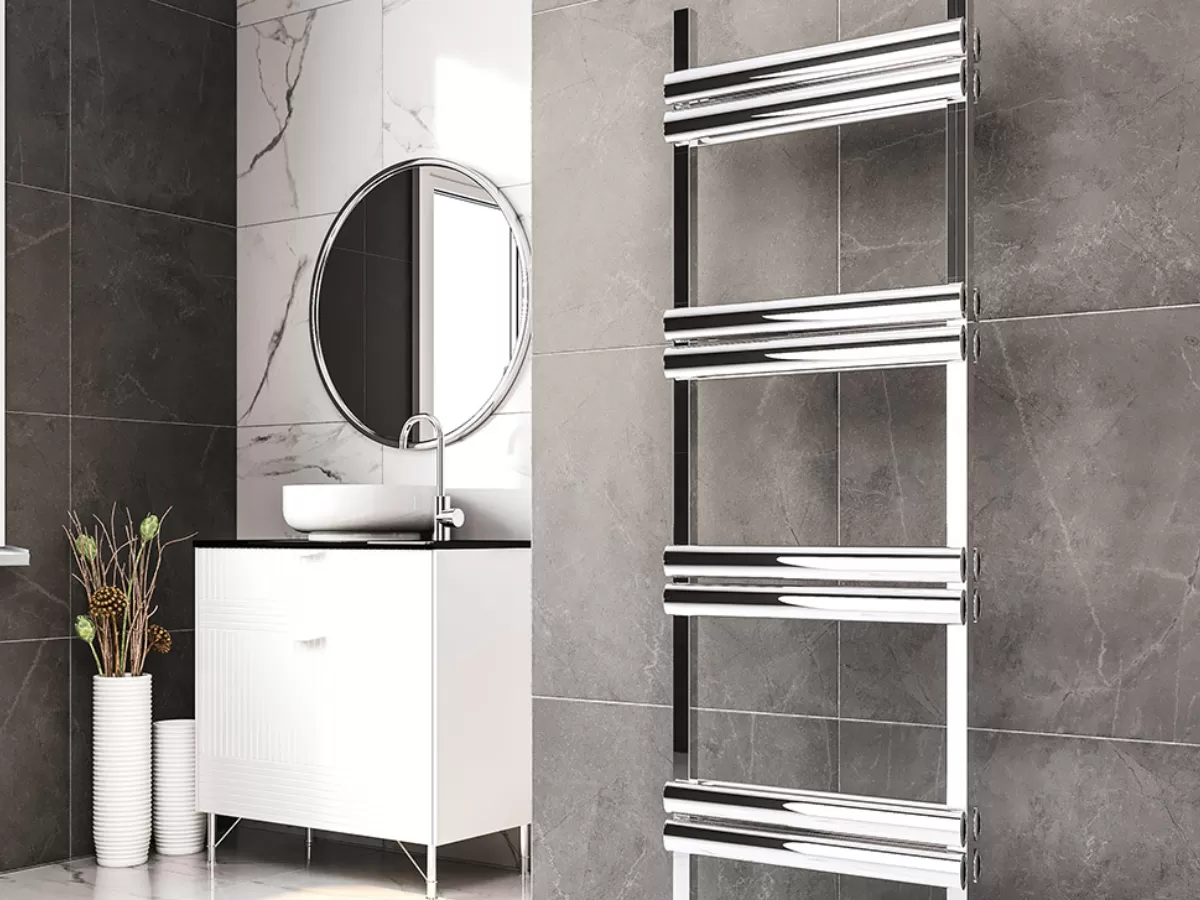 Uscător de prosoape decorativ LOJIMAX, colecția POSSIA DOUBLE Lățime 400 mm. Înălțime 780 mm. alb mat