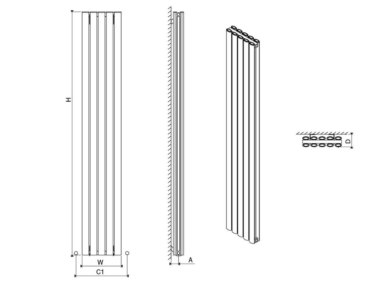 Radiator de design CARISA, colecția TALLIS DOUBLE, 1800x470 mm, ALB