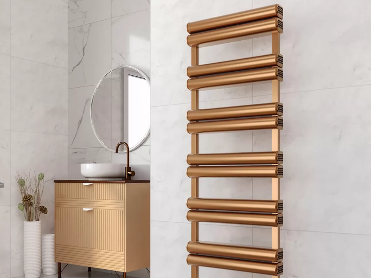 Uscător de prosoape decorativ LOJIMAX, colecția COPPA LINE Lățime 600 mm. Înălțime 1040 mm. negru mat