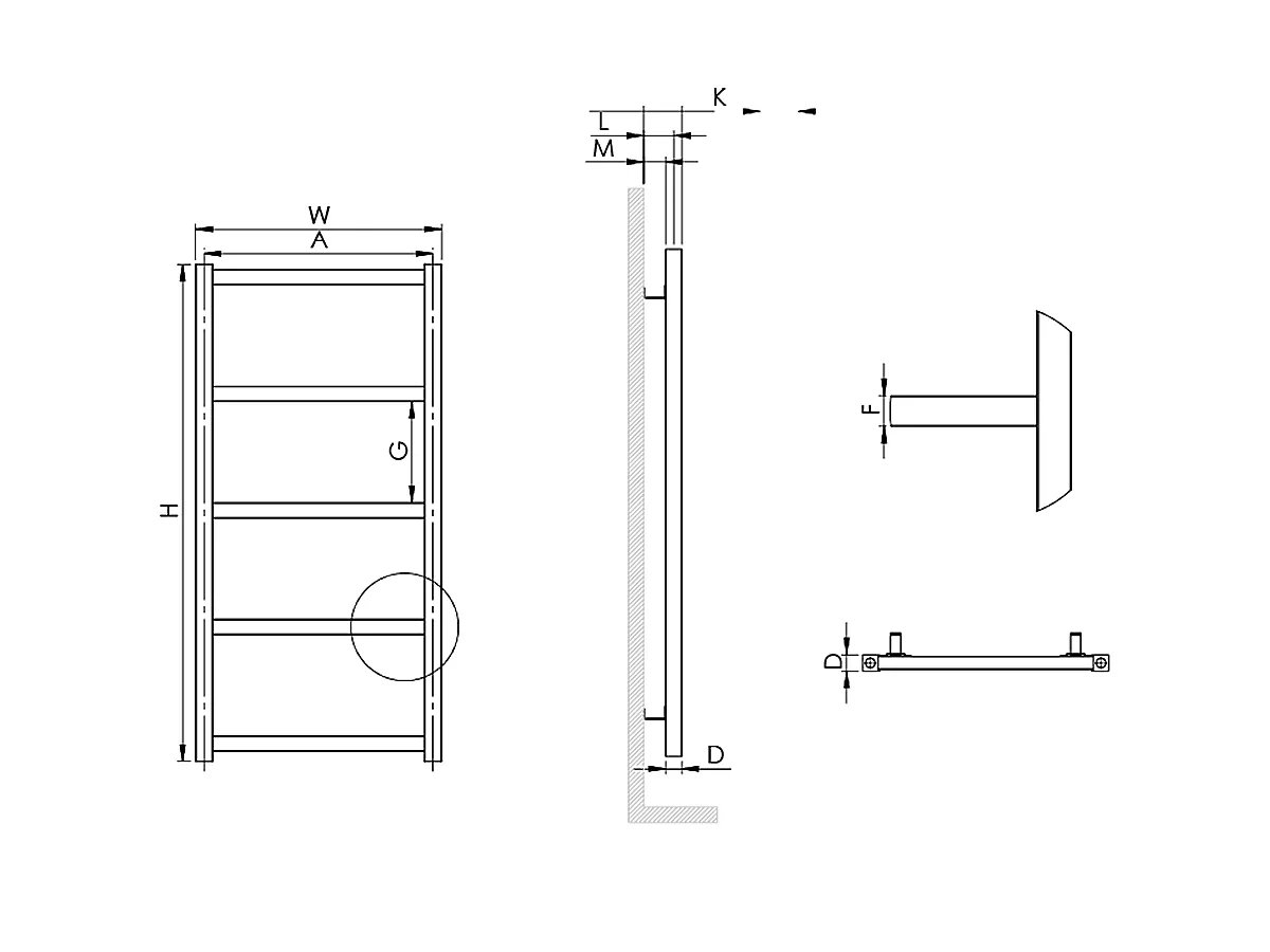 Uscător de prosoape decorativ LOJIMAX, colecția CALVIN STYLE Lățime 400 mm. Înălțime 718 mm. alb mat