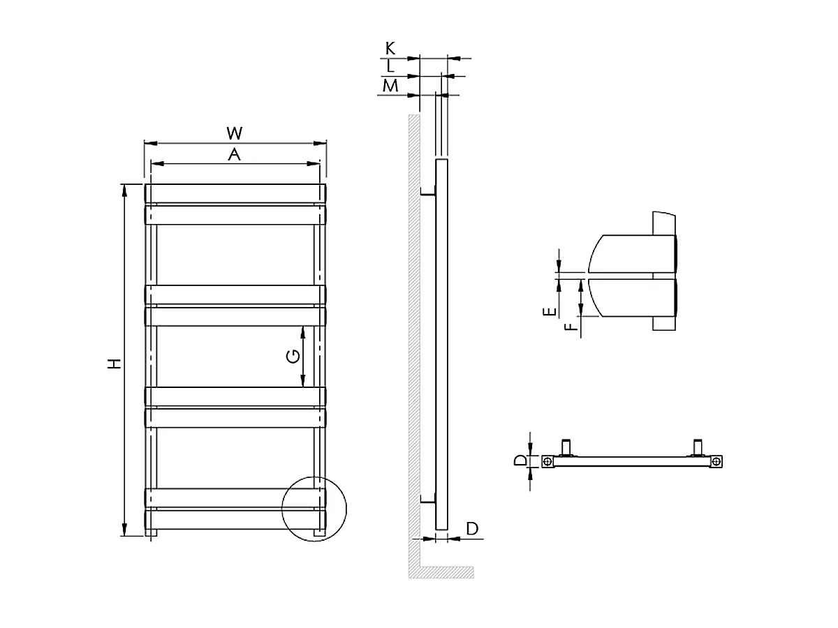 Uscător de prosoape decorativ LOJIMAX, colecția EMERALD LINE Lățime 300 mm. Înălțime 600 mm. alb mat