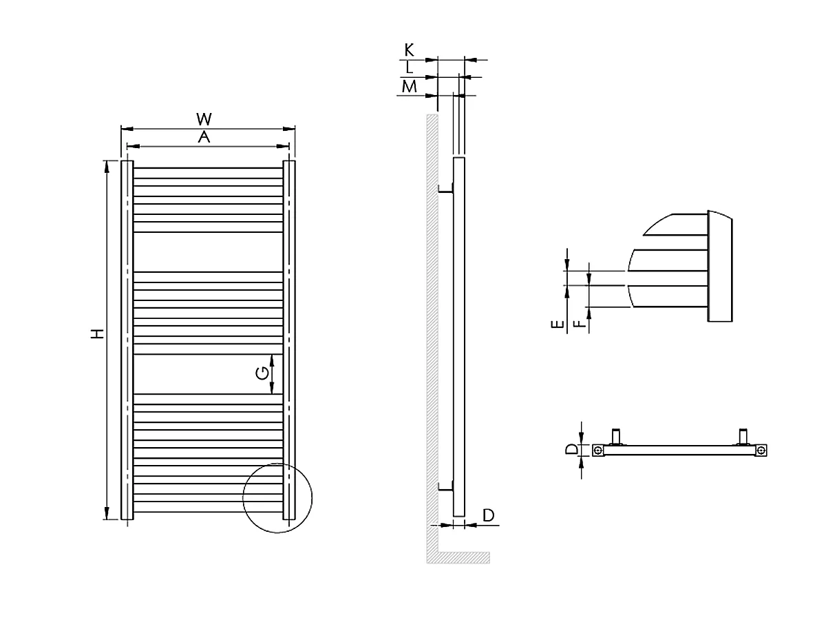 Uscător de prosoape decorativ LOJIMAX, colecția BENOIT Lățime 300 mm. Înălțime 700 mm. alb mat