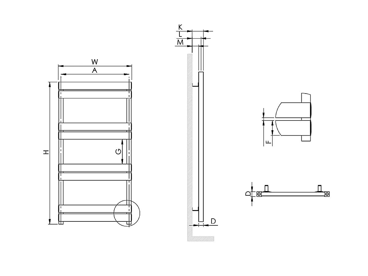 Uscător de prosoape decorativ LOJIMAX, colecția CALVIN LINE Lățime 400 mm. Înălțime 700 mm. alb mat