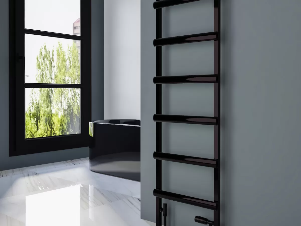 Uscător de prosoape decorativ LOJIMAX, colecția POSSIA LINE Lățime 400 mm. Înălțime 850 mm. alb mat