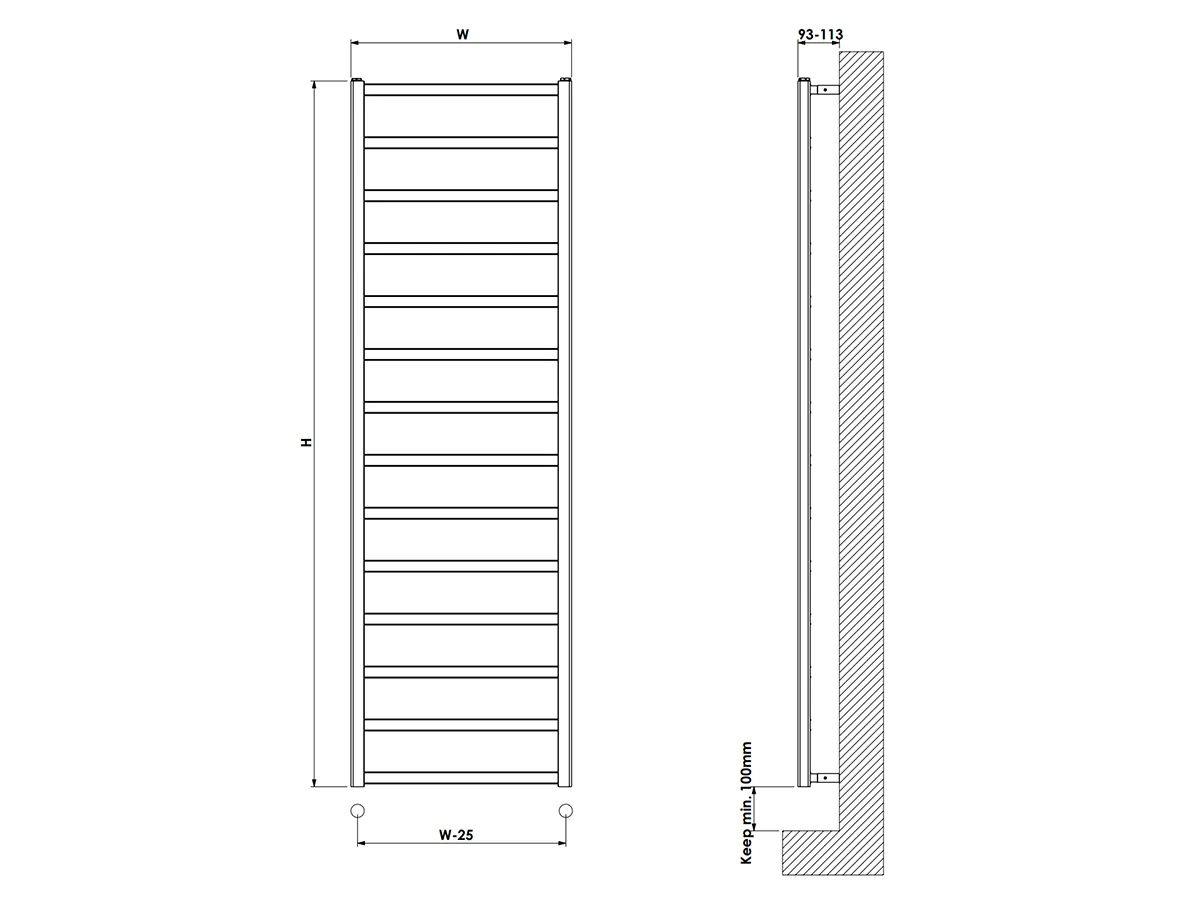 Uscător de prosoape de design CARISA, colecția BURTON, 760x480 mm, NEGRU