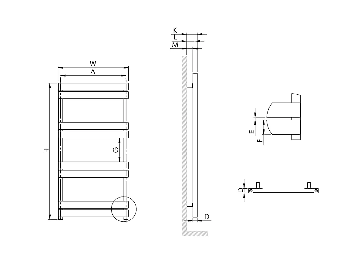 Uscător de prosoape decorativ LOJIMAX, colecția DUAL LINE DOUBLE Lățime 300 mm. Înălțime 600 mm. alb mat
