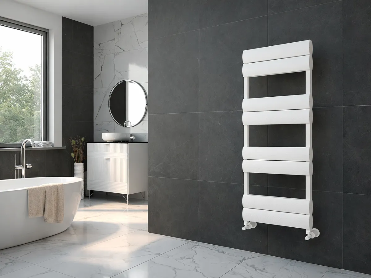 Uscător de prosoape decorativ LOJIMAX, colecția EMERALD  DOUBLE  LINE Lățime 300 mm. Înălțime 600 mm. alb mat