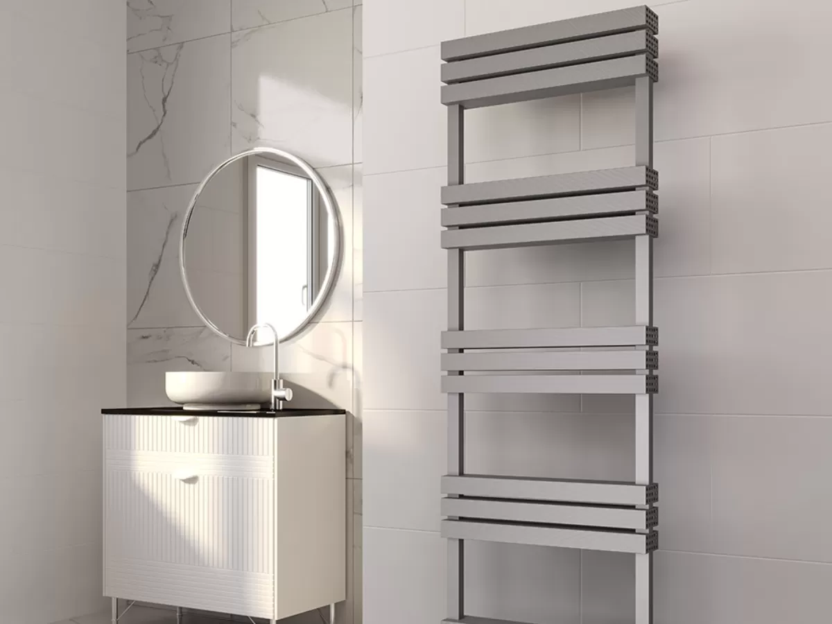 Uscător de prosoape decorativ LOJIMAX, colecția QUARTZ Lățime 400 mm. Înălțime 500 mm. alb mat