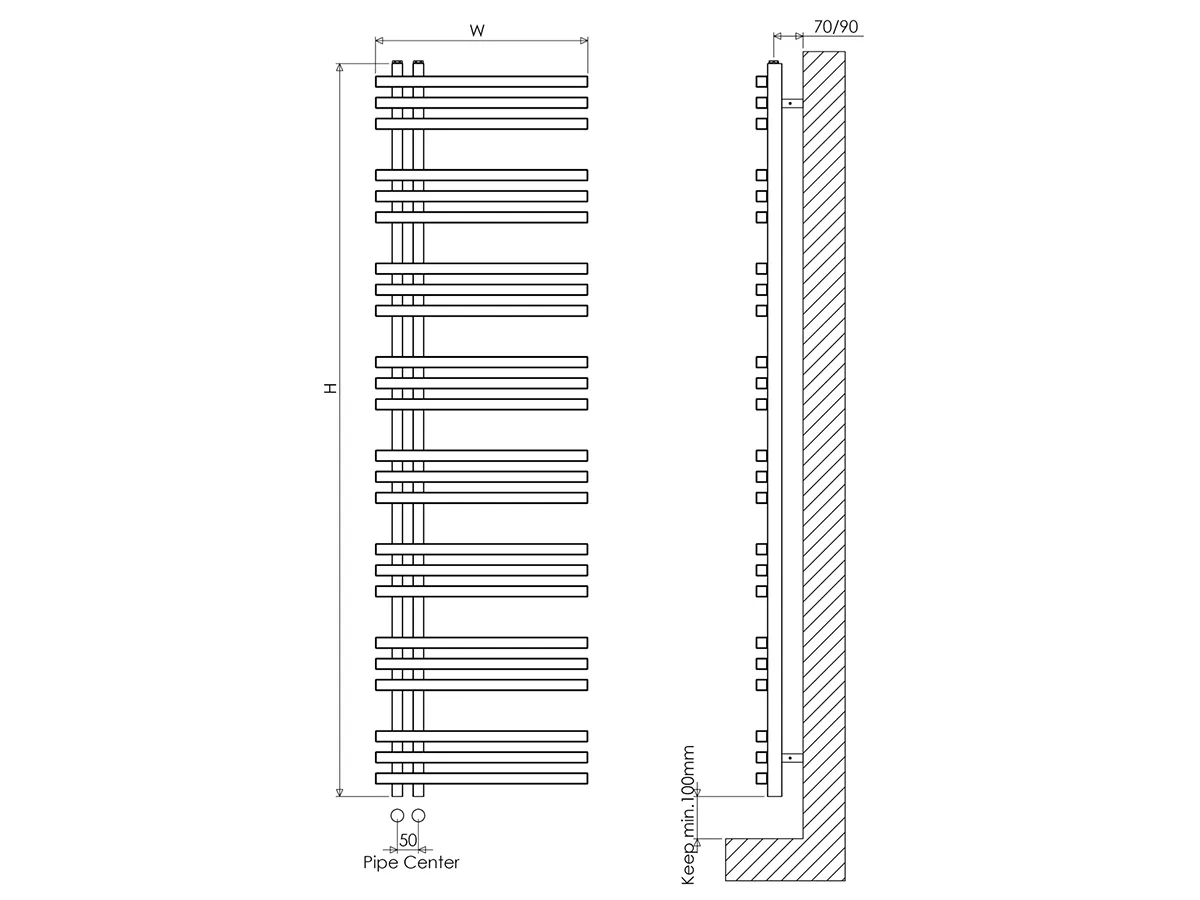 Uscător de prosoape de design CARISA, colecția TERRA, 852x500 mm, NEGRU