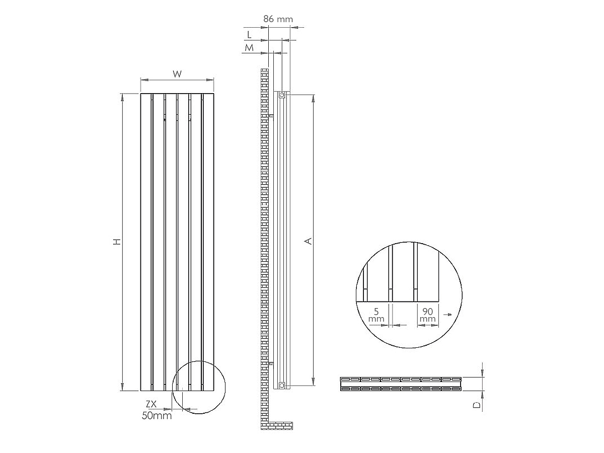 Calorifer decorativ LOJIMAX, colectie KALSEDON DOUBLE 300 mm. 280 mm.