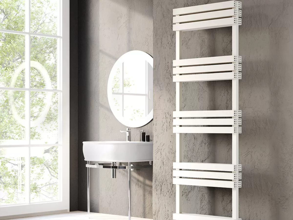 Uscător de prosoape decorativ LOJIMAX, colecția QUARTZ Lățime 400 mm. Înălțime 500 mm. alb mat