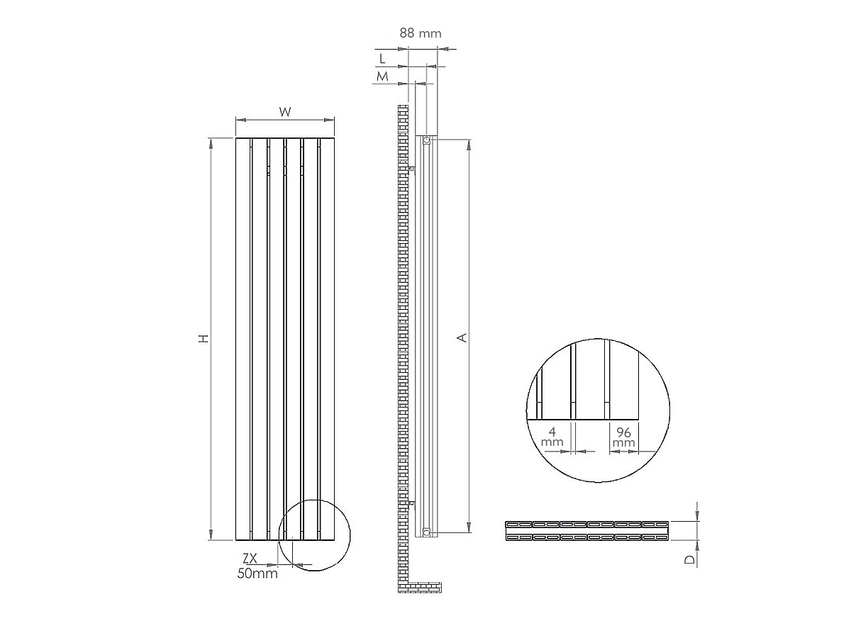 Calorifer decorativ LOJIMAX, colectie BELLA DOUBLE 300 mm. 1289 mm. negru mat