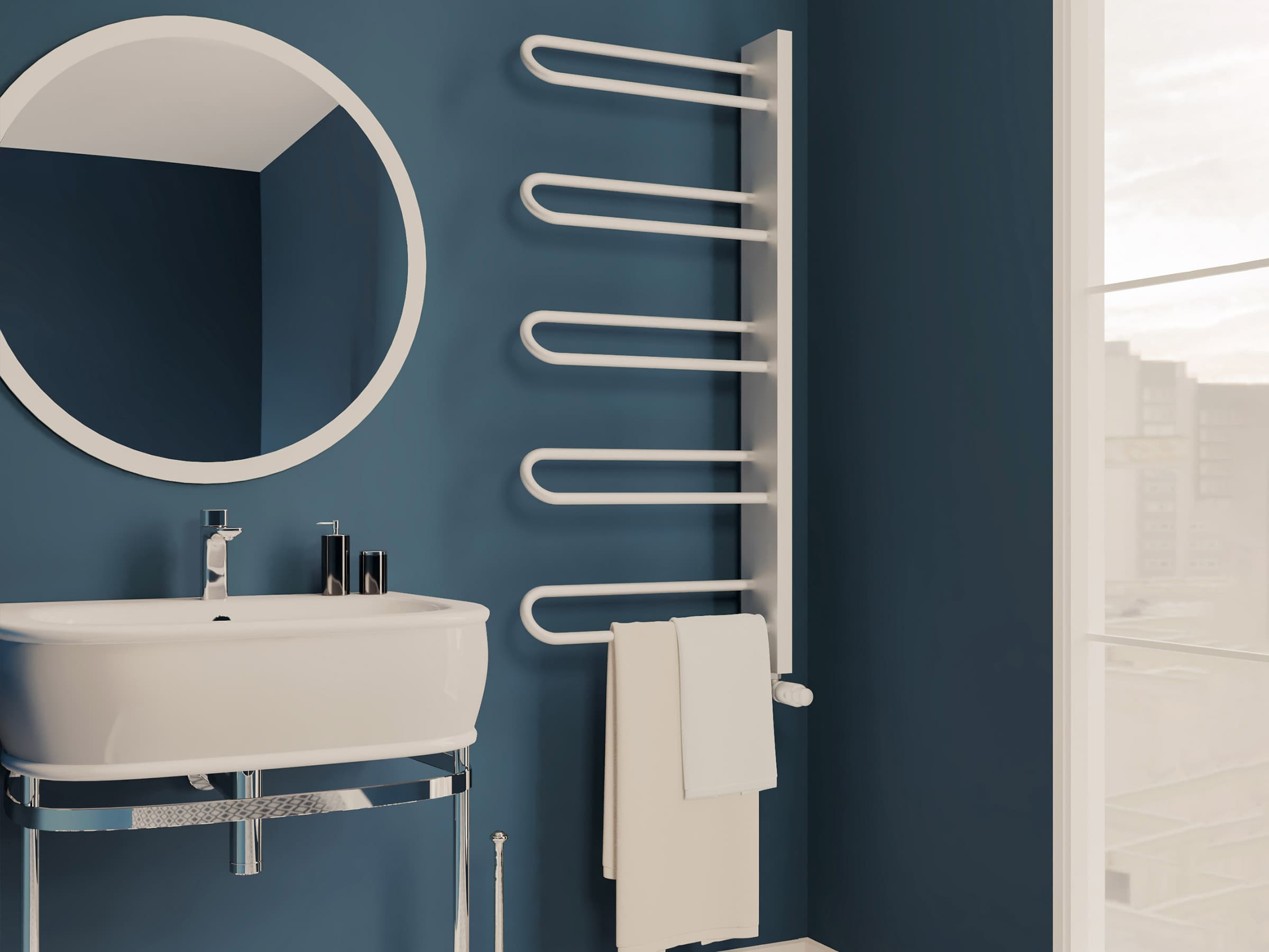 Дизайнерский полотенцесушитель LOJIMAX, коллекция PRUSIAS Высота 700 мм. Ширина 400 мм. RAL глянец Lemon