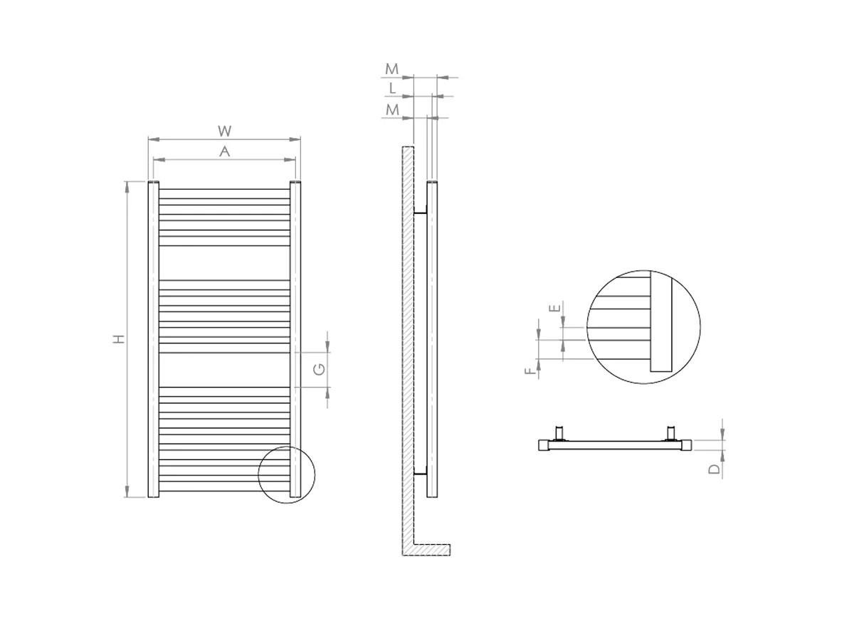 Uscător de prosoape decorativ LOJIMAX, colecția LODOS PLUS Lățime 300 mm. Înălțime 800 mm. alb mat