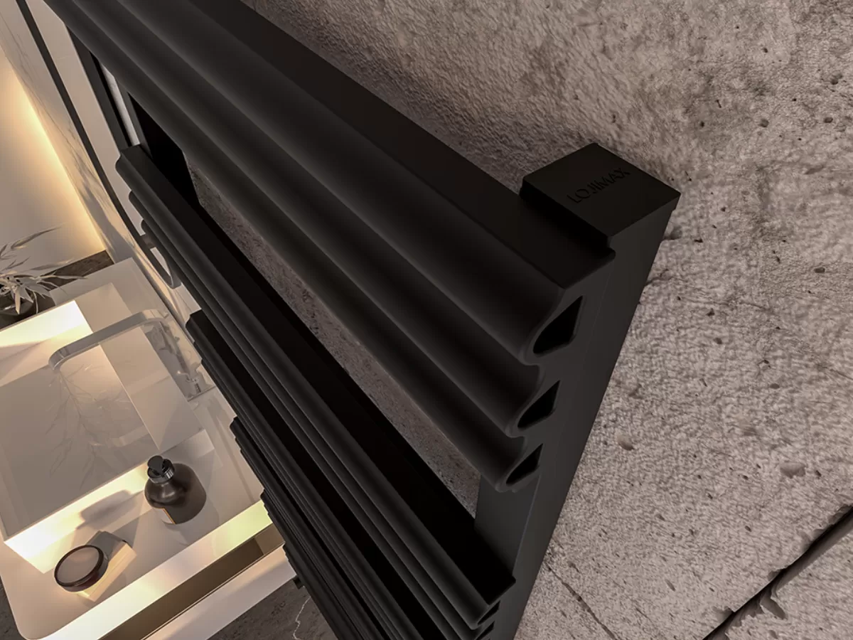 Uscător de prosoape decorativ LOJIMAX, colecția SIRIUS STYLE Lățime 400 mm. Înălțime 700 mm. negru mat