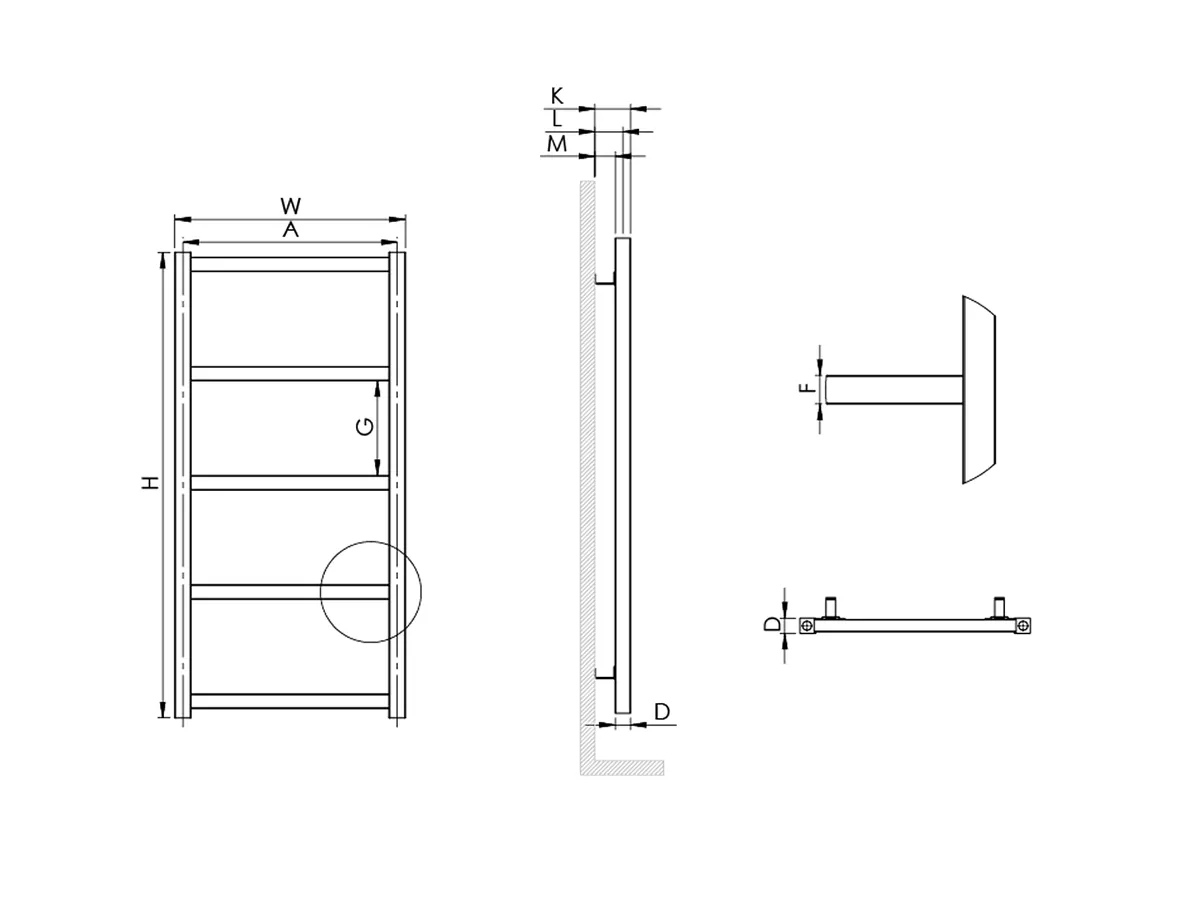 Uscător de prosoape decorativ LOJIMAX, colecția LODOS STYLE Lățime 300 mm. Înălțime 700 mm. alb mat