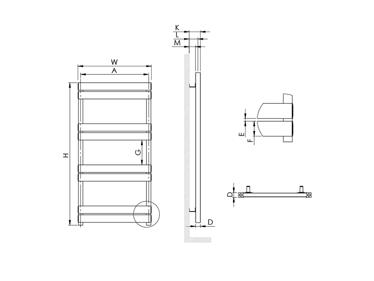 Uscător de prosoape decorativ LOJIMAX, colecția FERRINA DOUBLE Lățime 300 mm. Înălțime 808 mm. alb mat